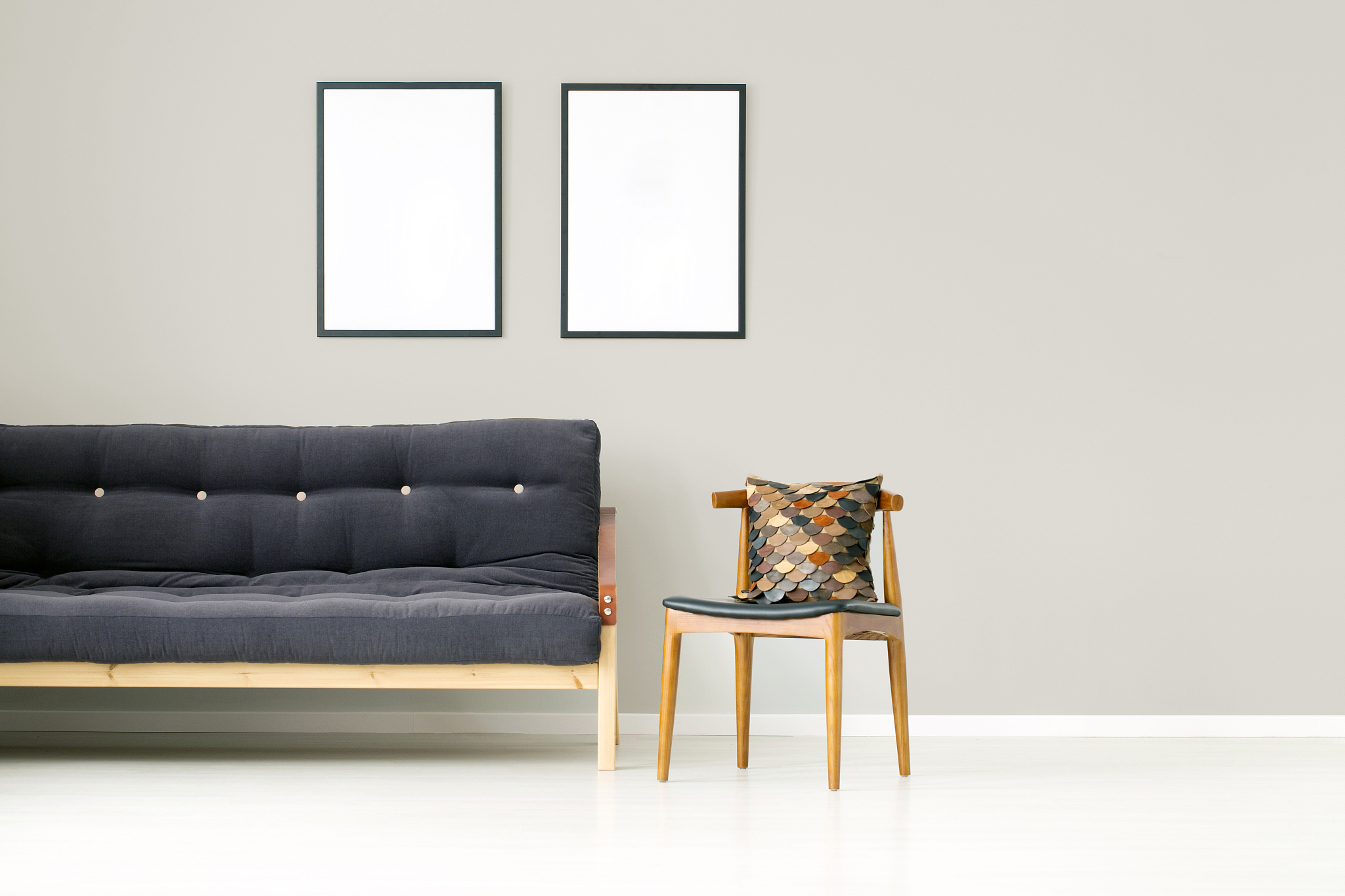 apartment interior with wooden chair