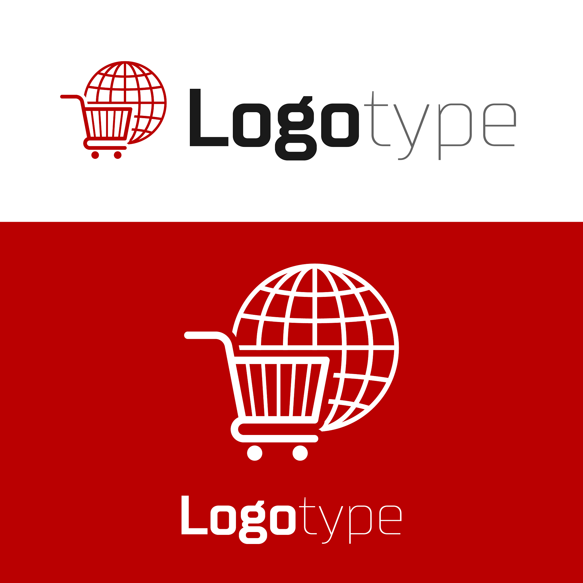 red shopping cart with globe icon isolated on