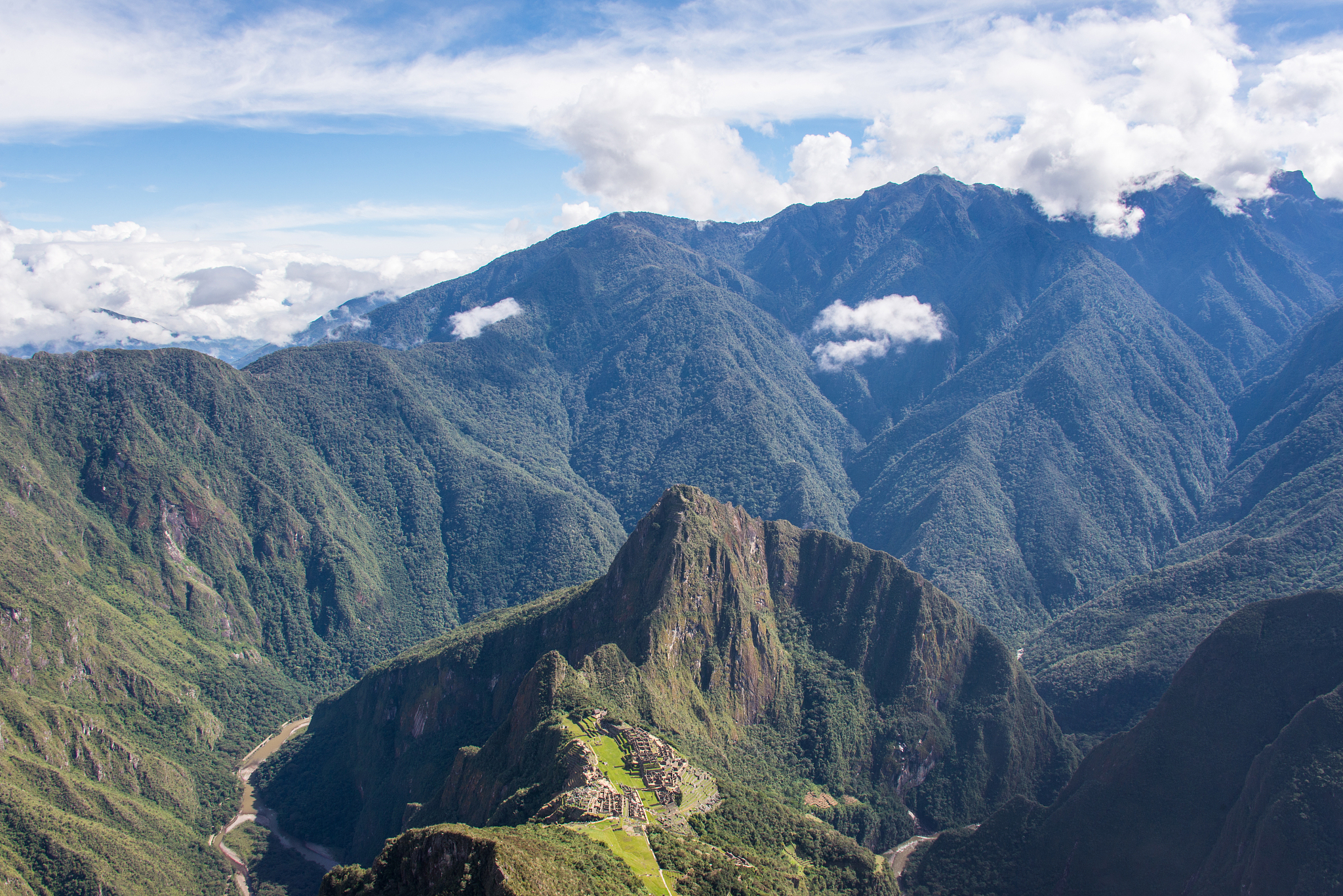 ruins of machu picchu in peru. view from mountain machupicchu