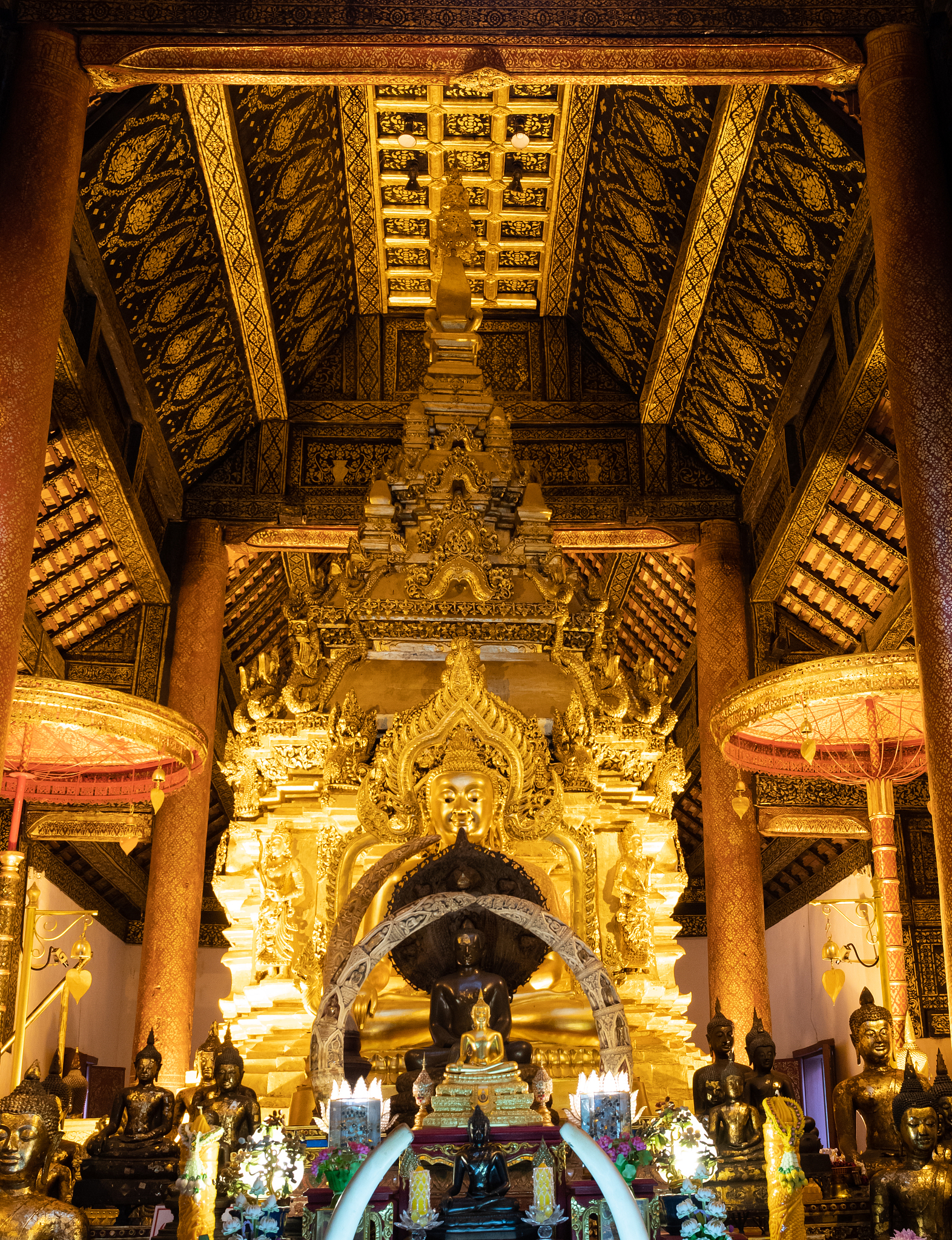 golden buddha statue in the ancient church.