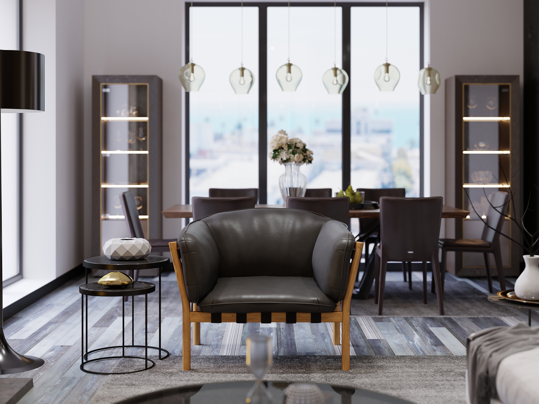 a comfortable loft-style armchair with wooden legs and soft leat