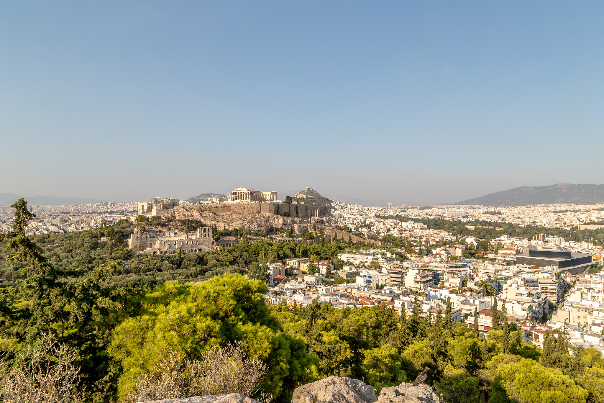 acropolis with parthenon  view from the hill of philopappou