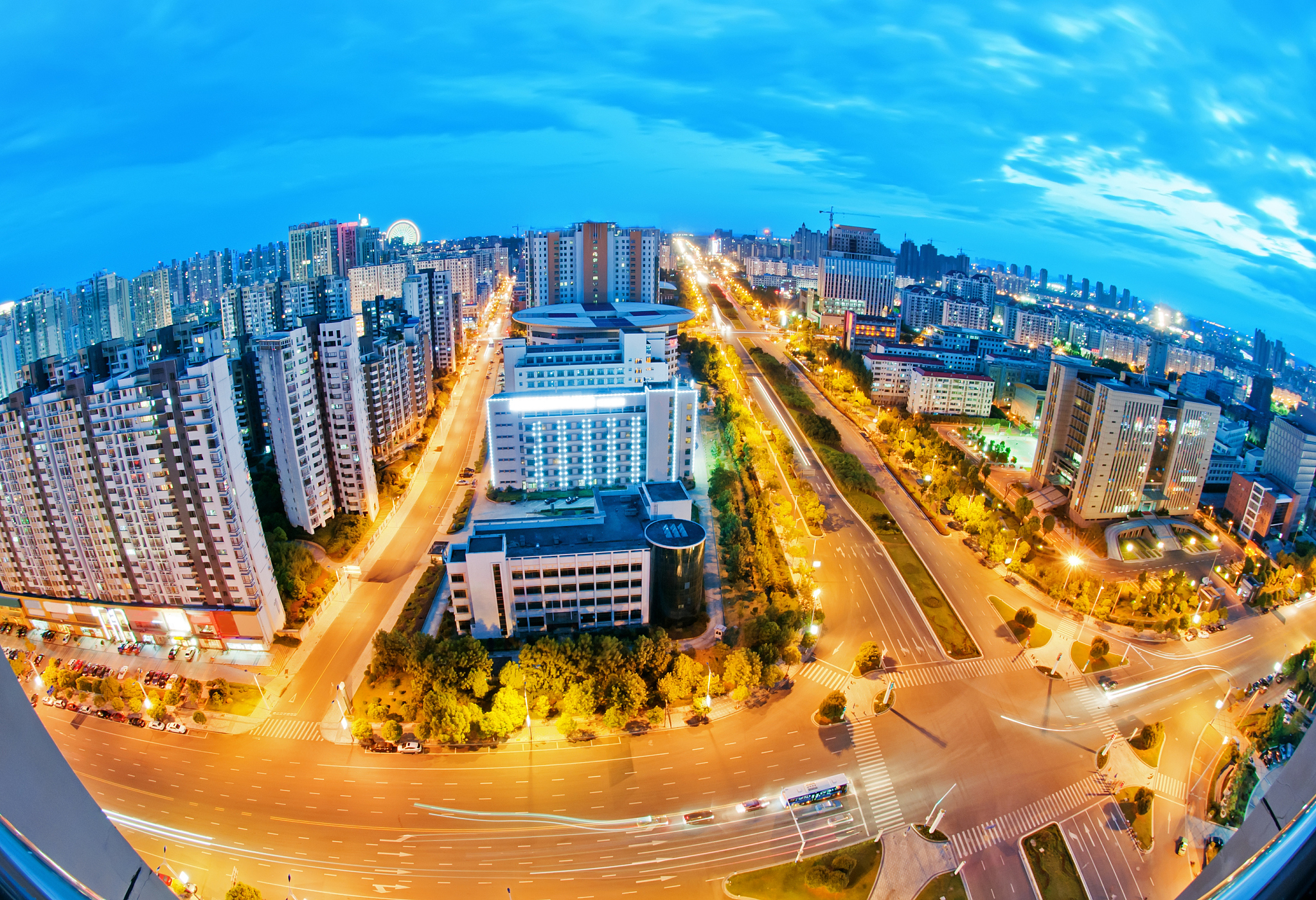 light trails on the modern building background in shanghai china