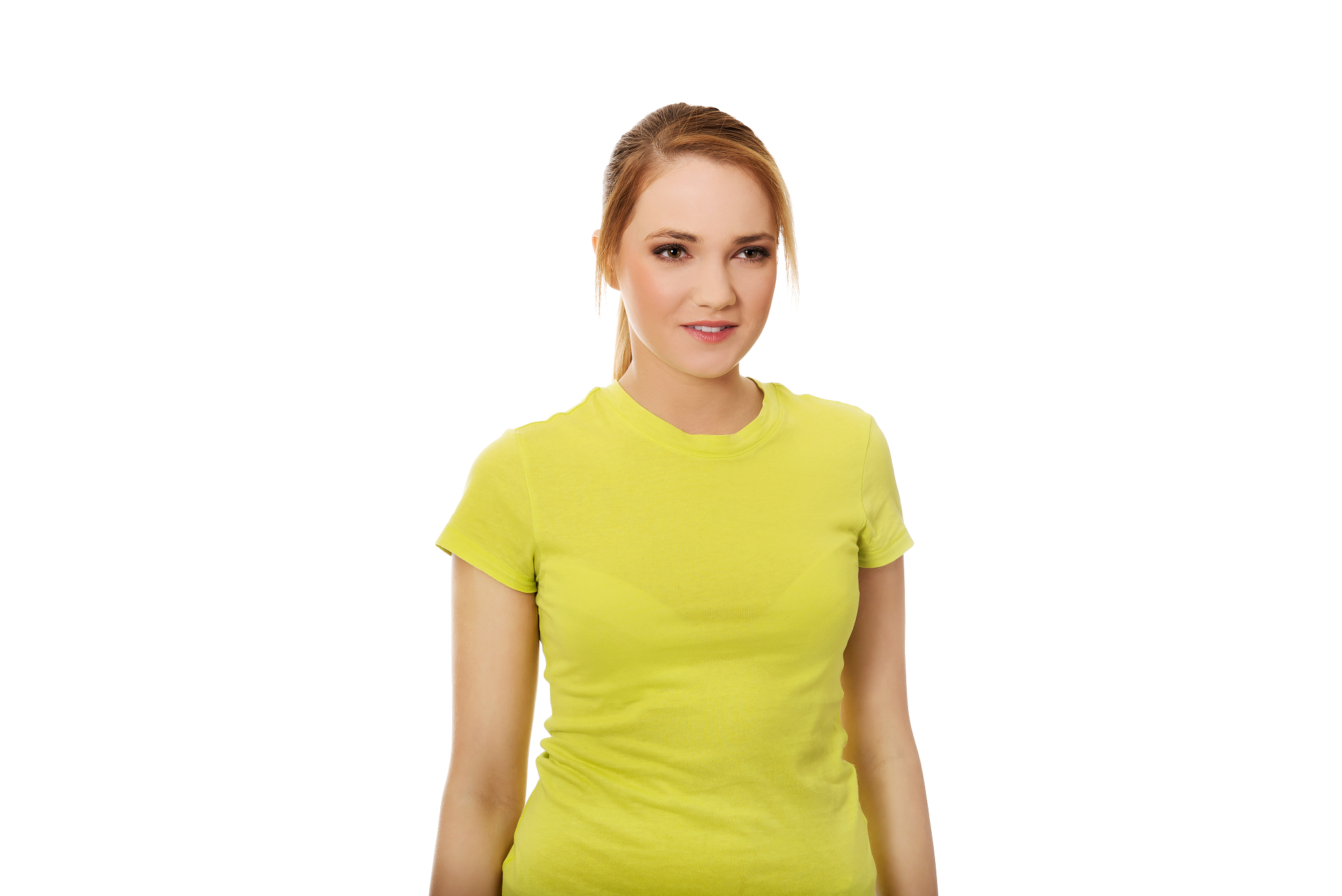 young woman against white background