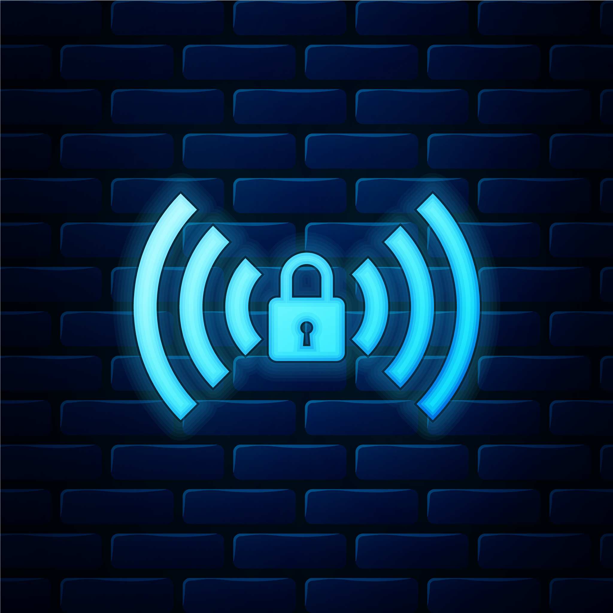 glowing neon wifi locked sign icon isolated on