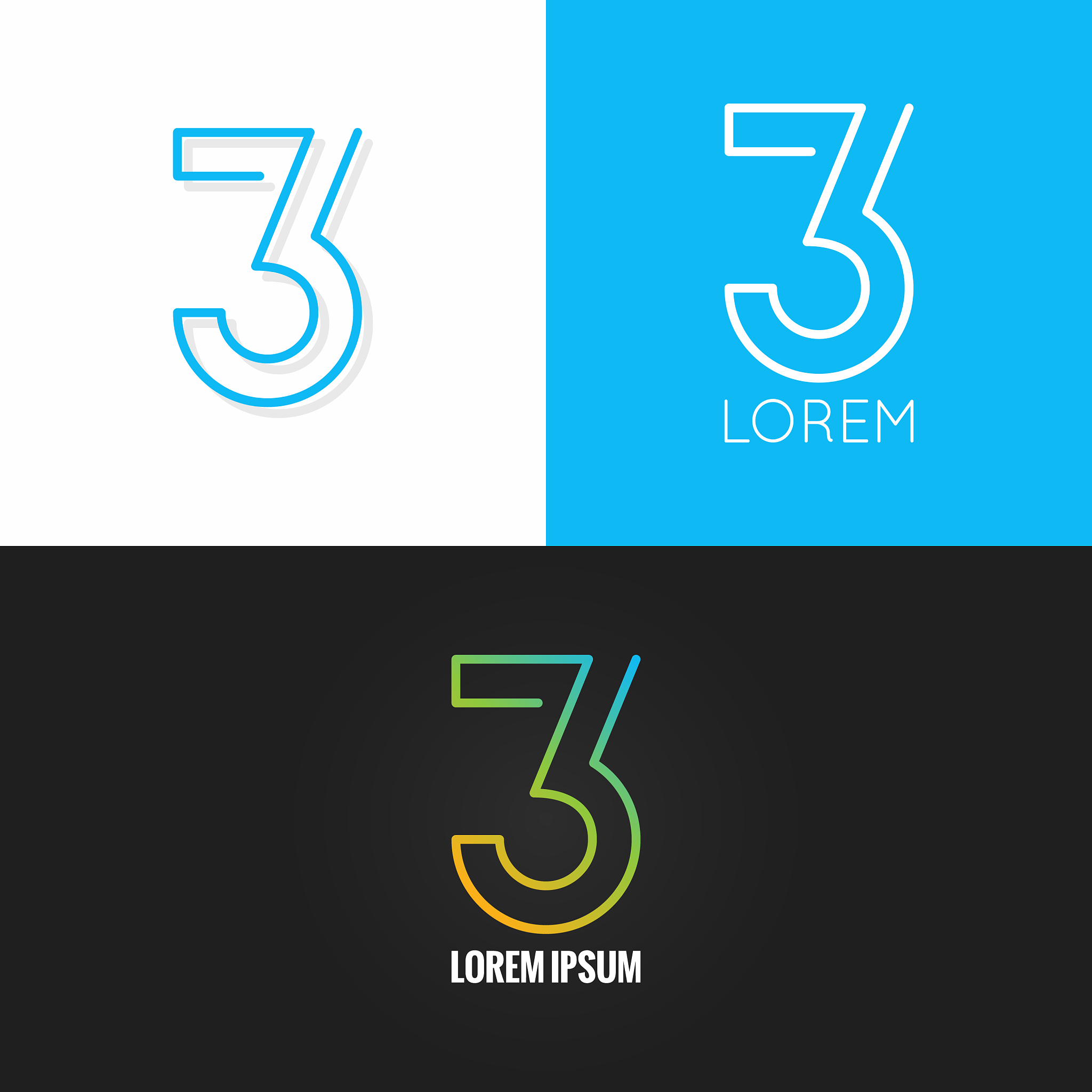 number three 3 logo design icon set background