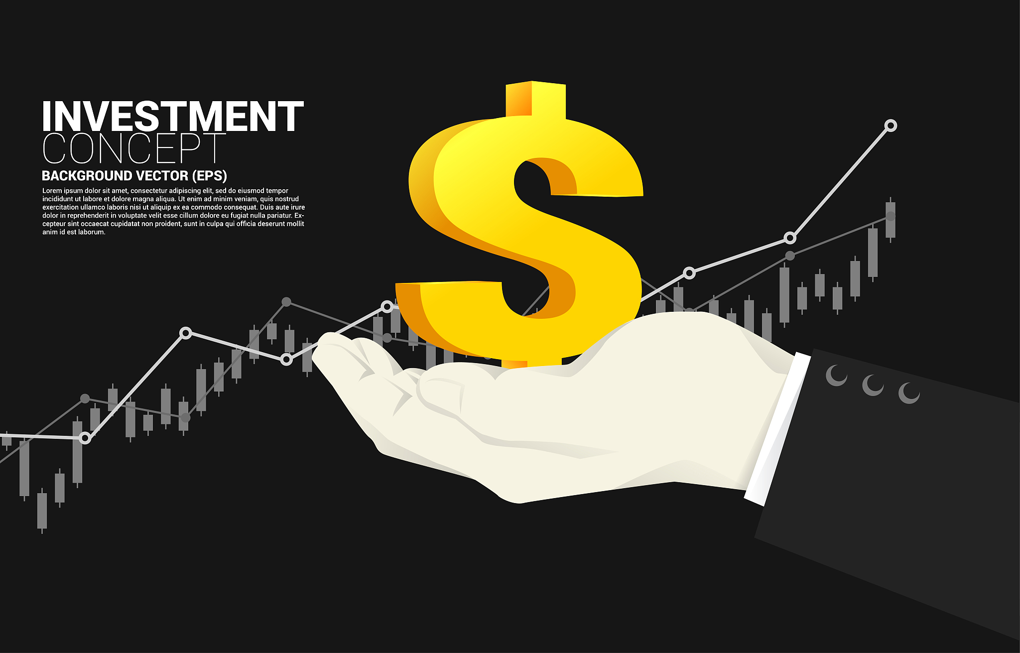 small money icon  in businessman hand with growing graph backgro