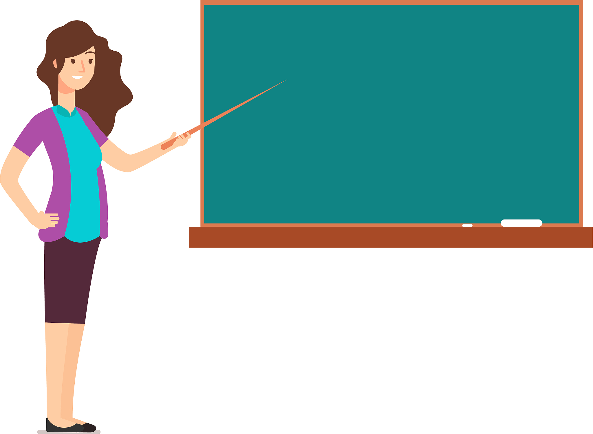 cartoon teacher woman at blackboard teaching