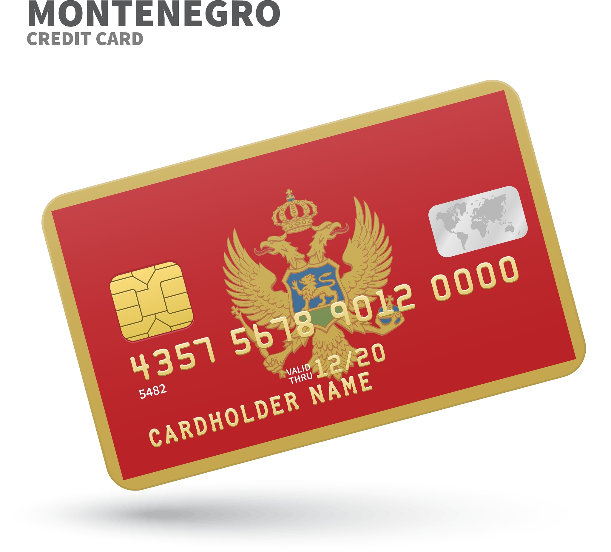credit card with montenegro flag background for