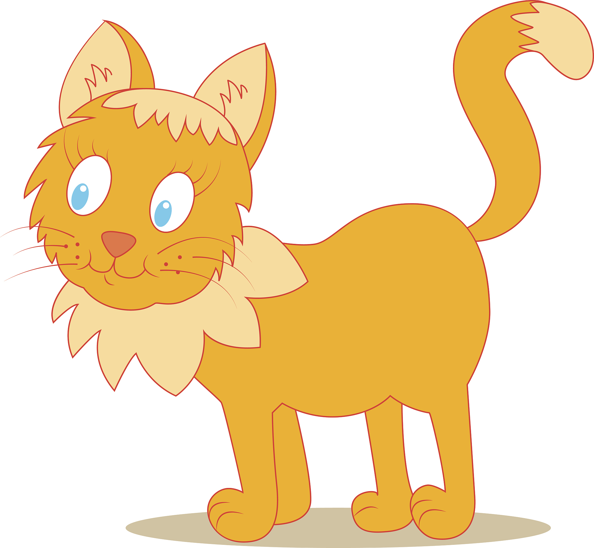 Cute Yellow Cat Cartoon Illustration with Red Scarf | Hand-Drawn Animal Face