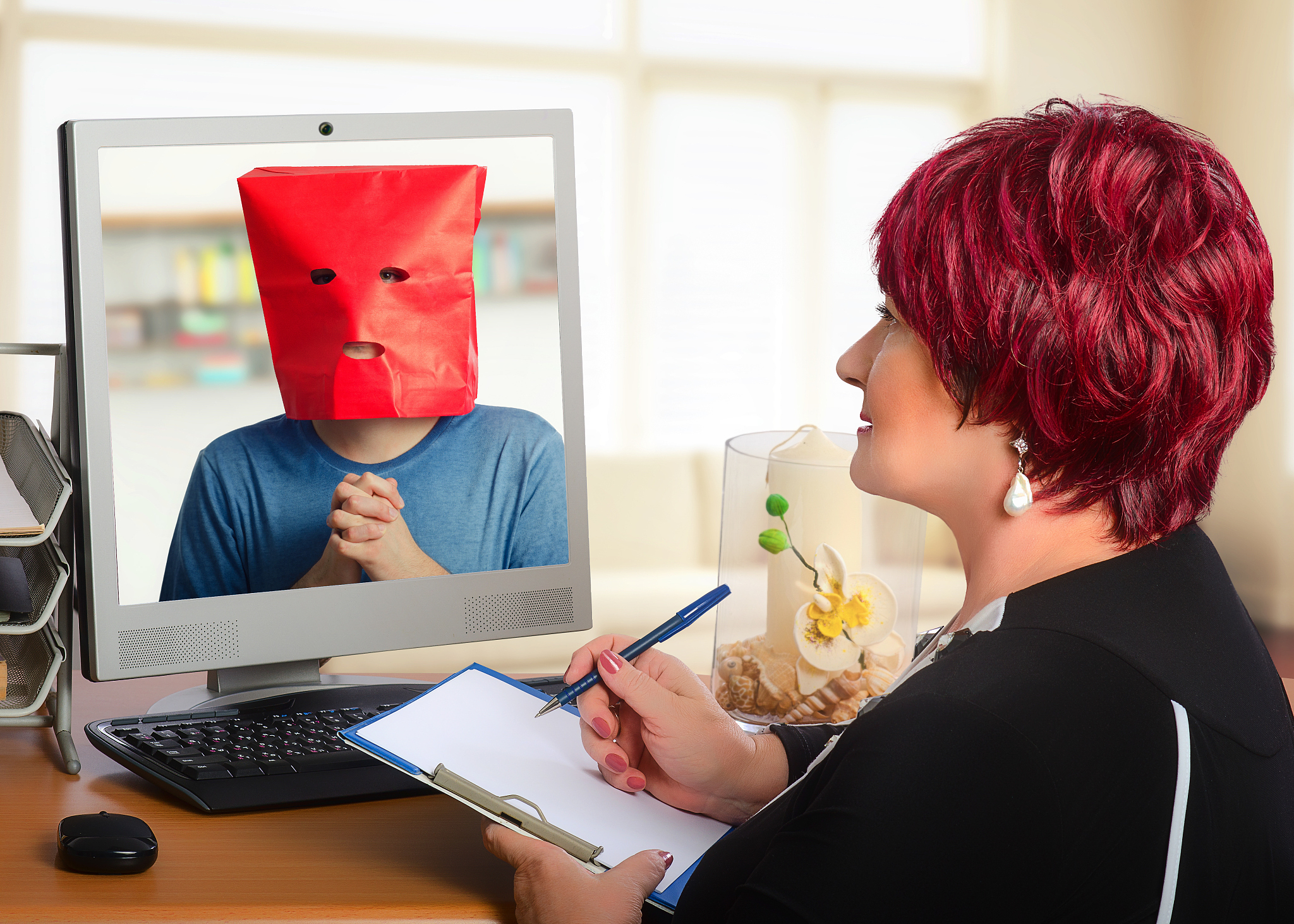 online psychotherapist helps shy young man