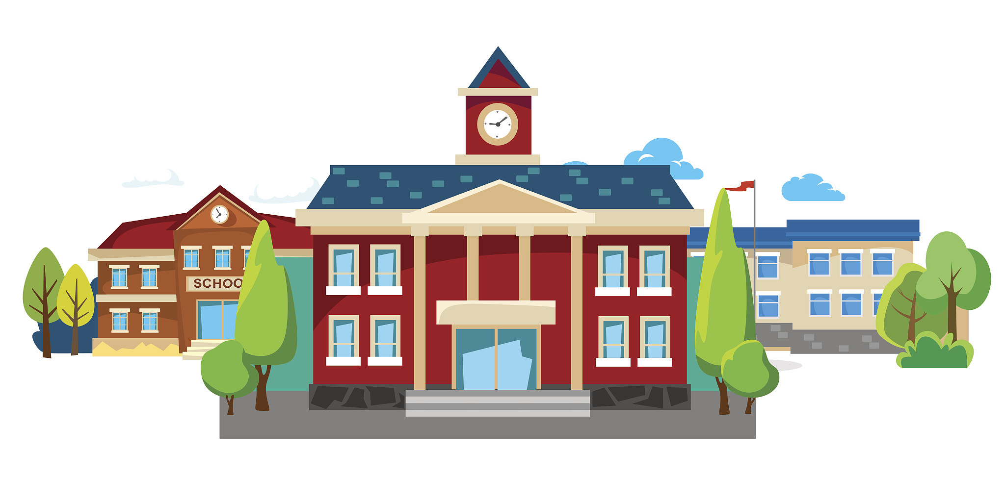 modern school buildings exterior, student city concept, elementa