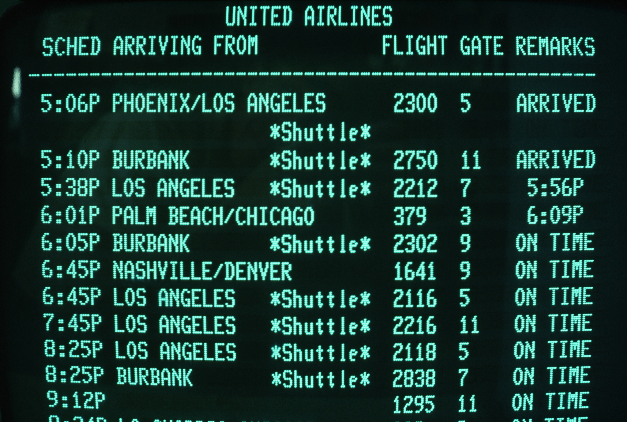 time schedule for united airlines