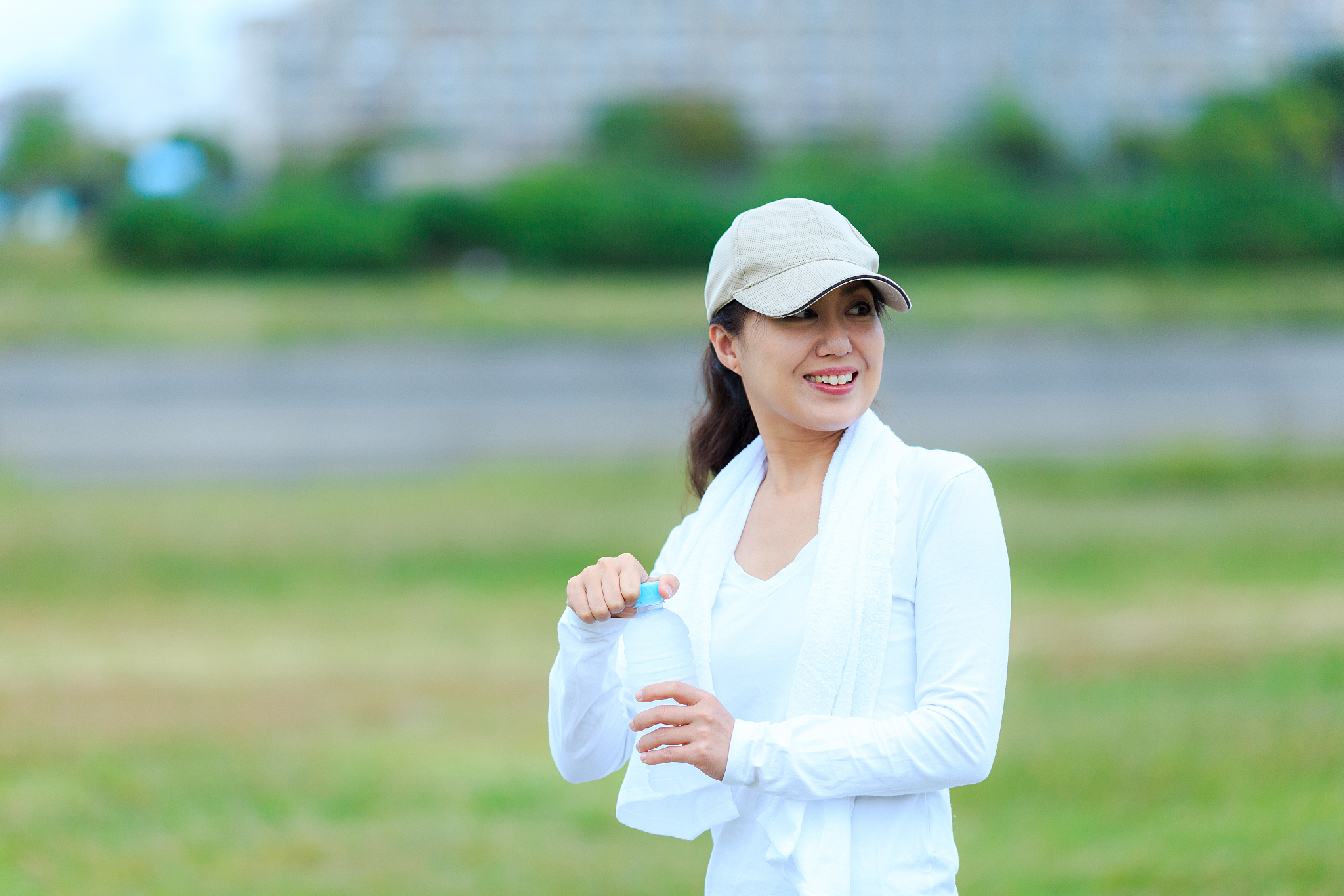 woman exercising with water