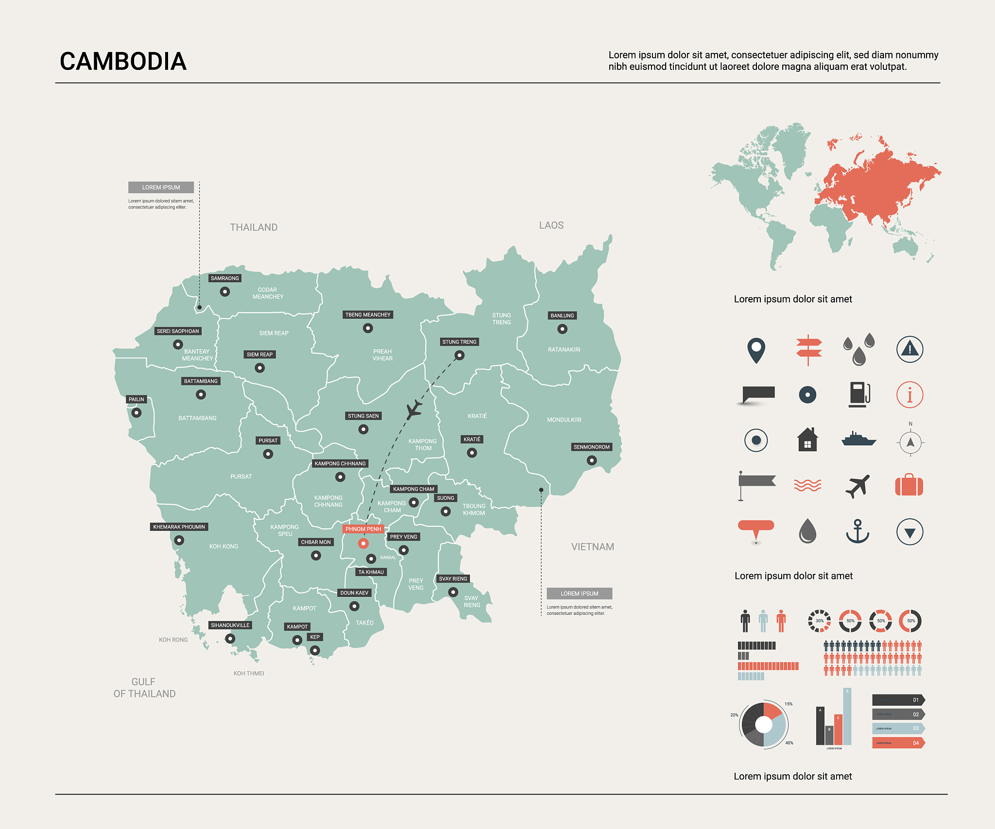 map cambodia high detailed country map with
