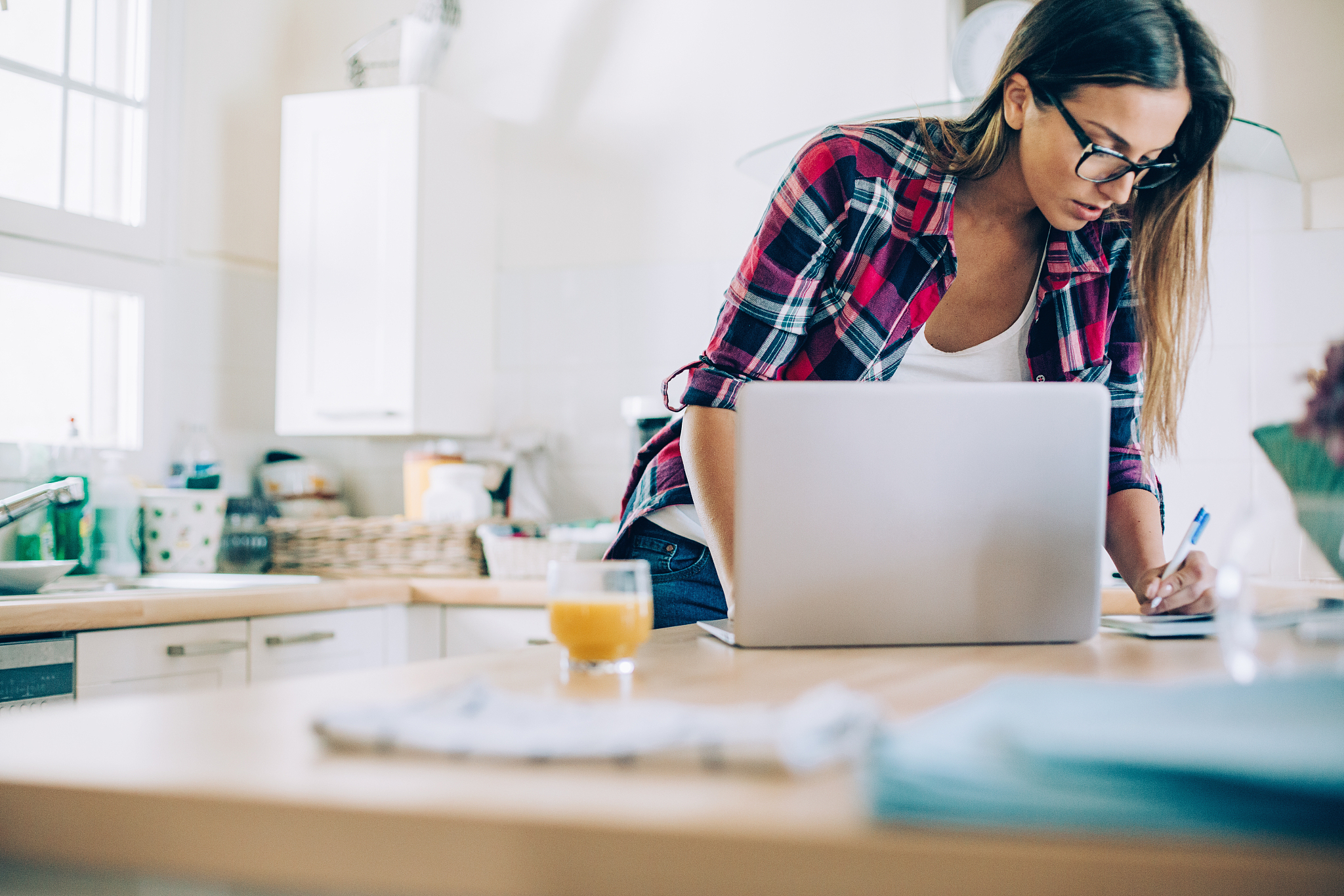 young woman working from home