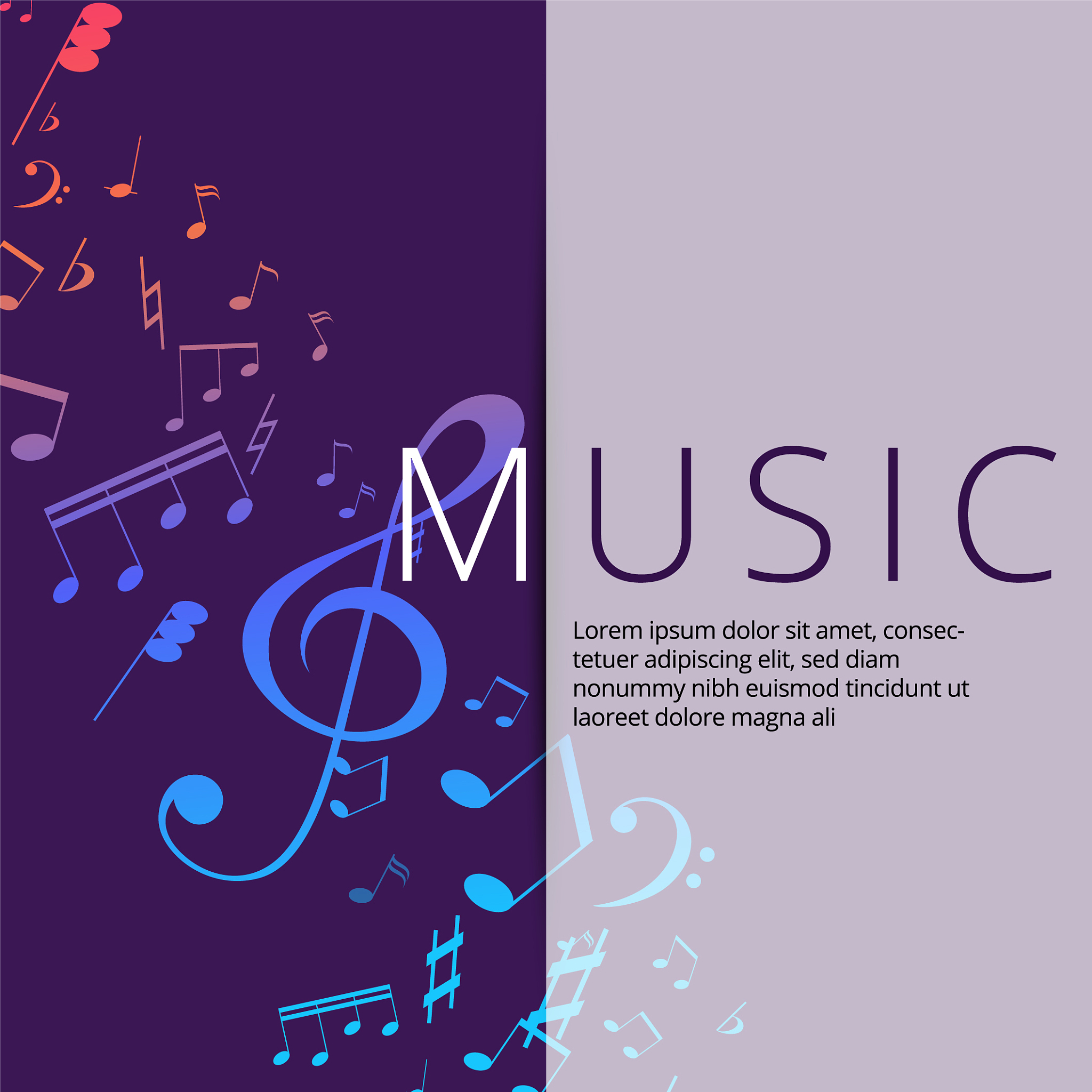 set of abstract banners with colored music key and