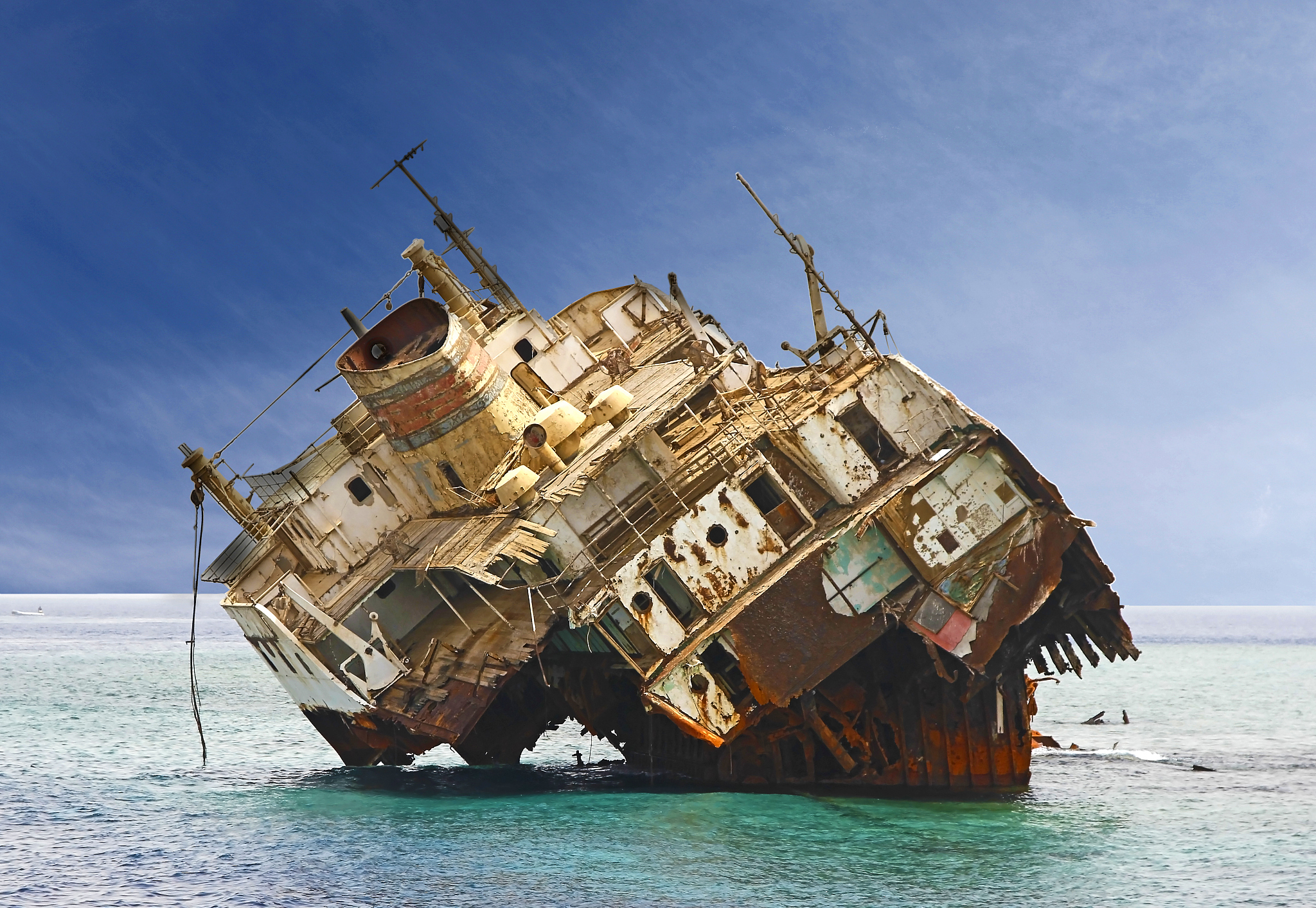 the sunken shipwreck on reef, egypt
