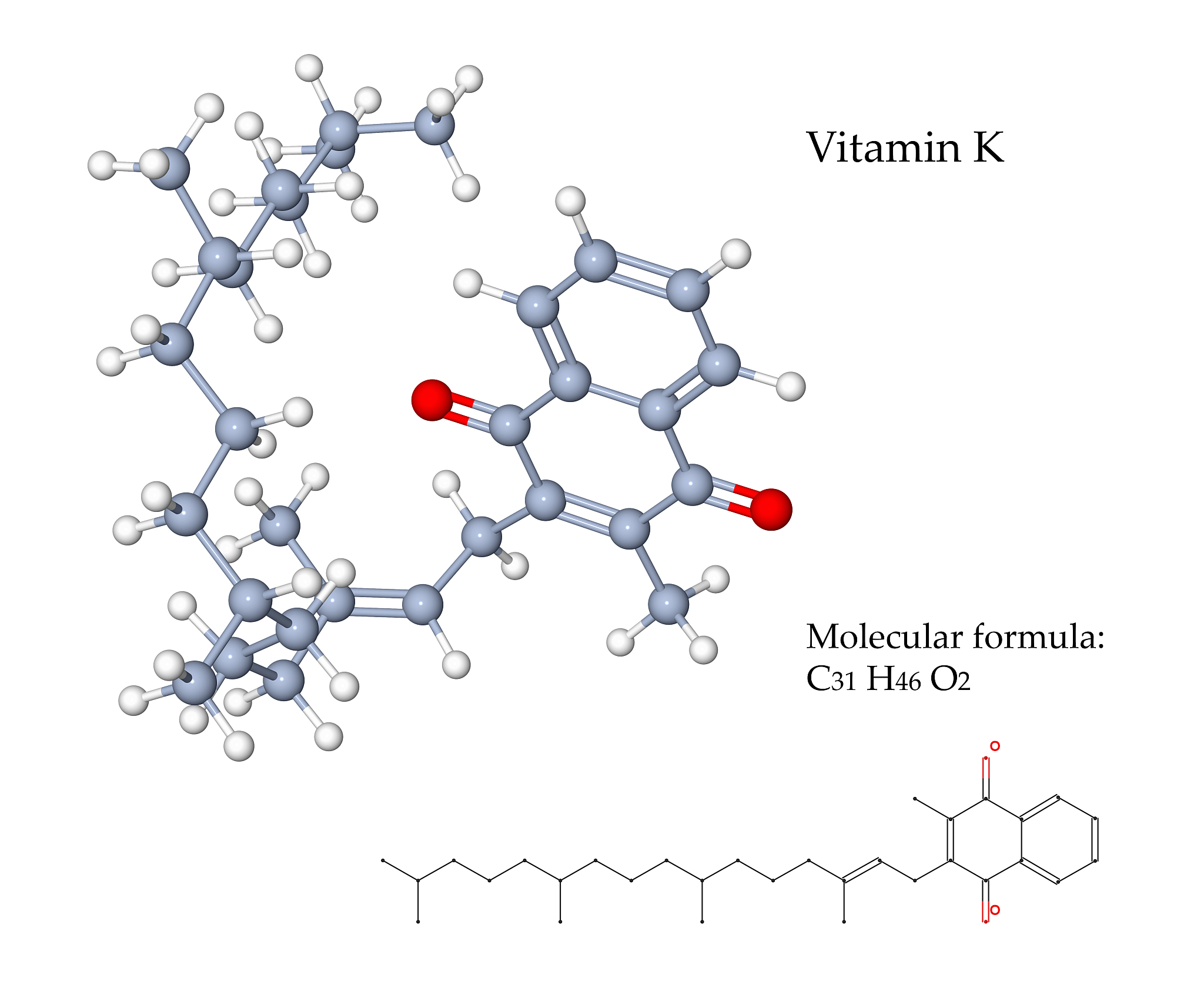 vitamin k - 3d illustration of molecular structure