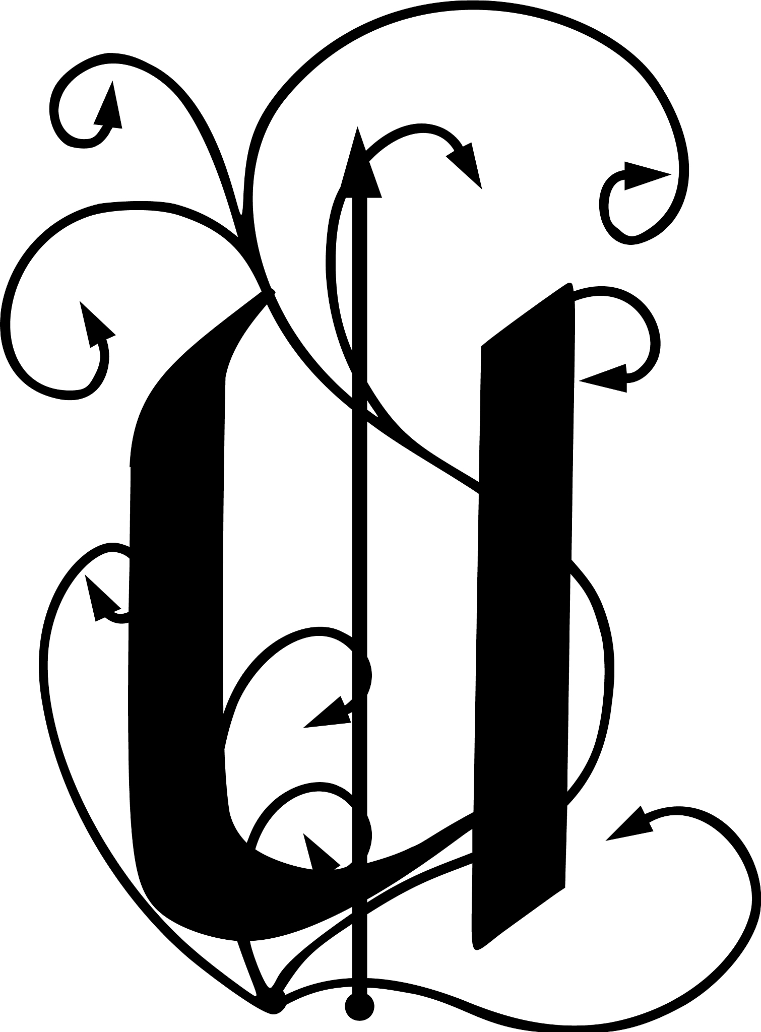 letter u with arrows