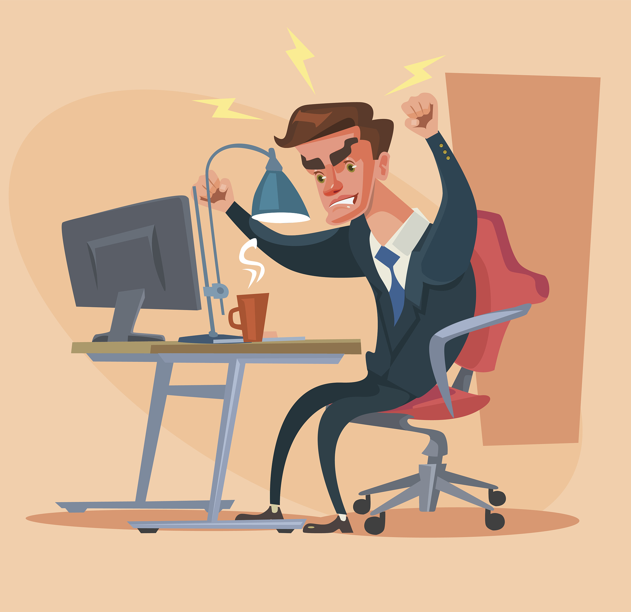 angry office man character. hard work