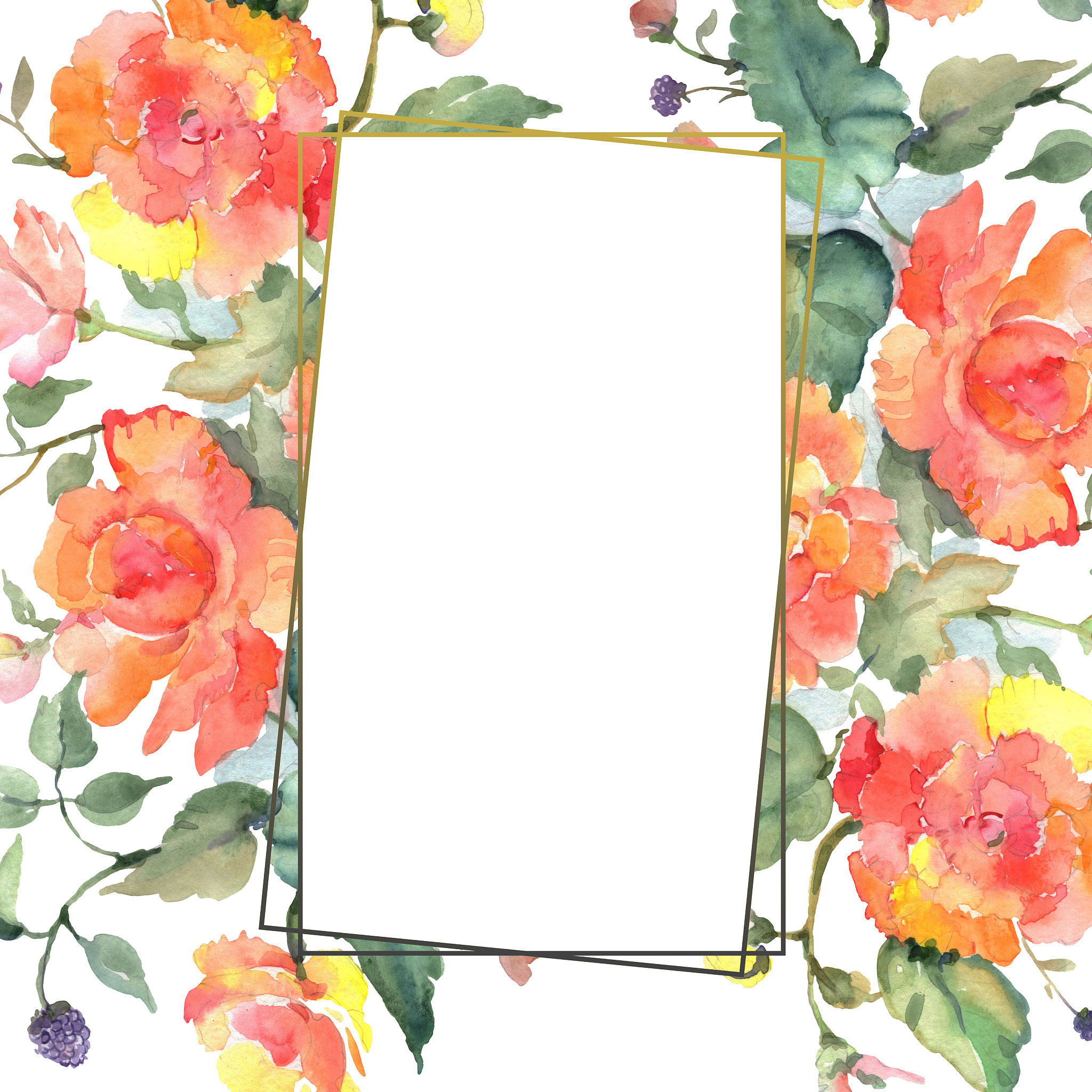 orange rose bouquet floral botanical flowers. watercolor backgro