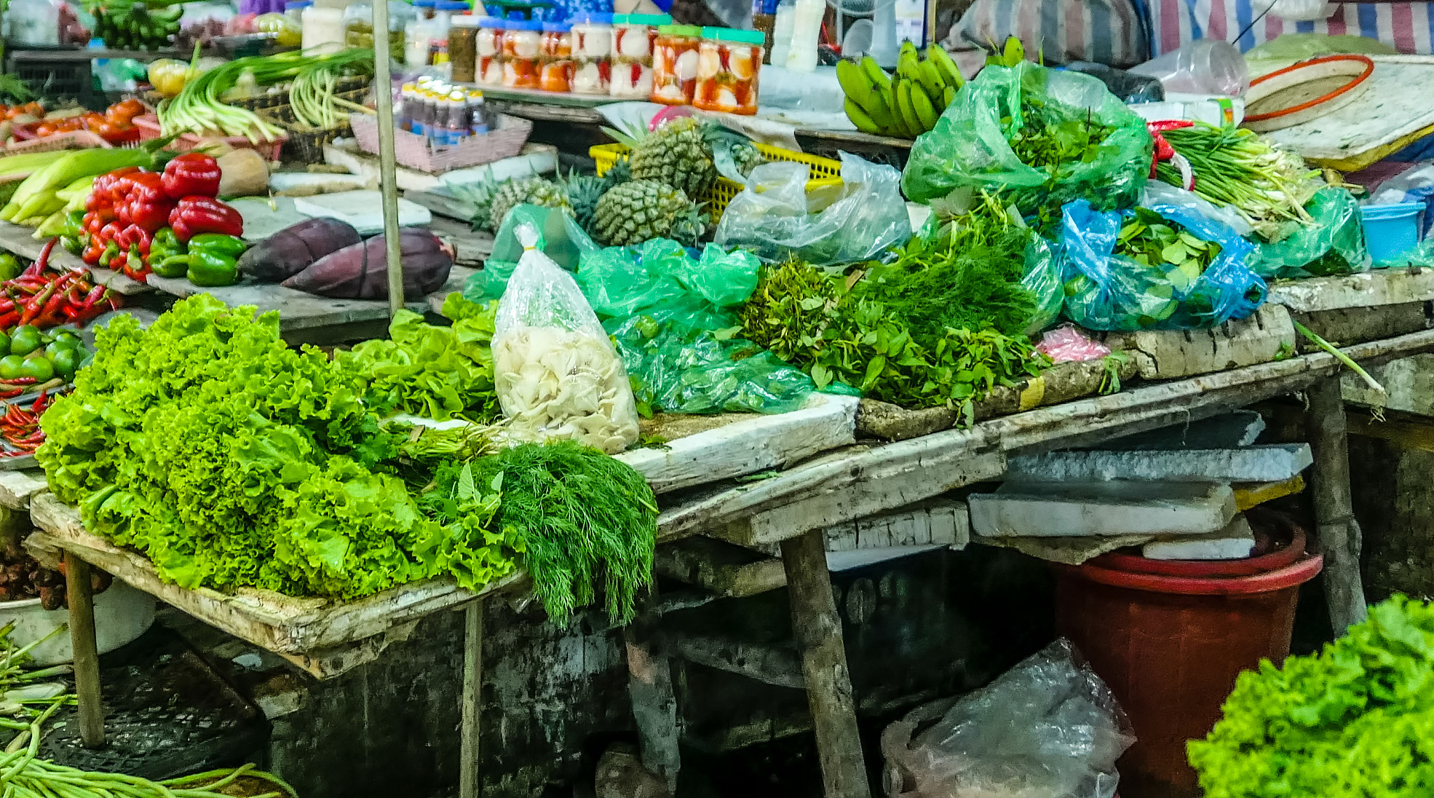 typical vietnamese food and regional healthy dishes with fresh v