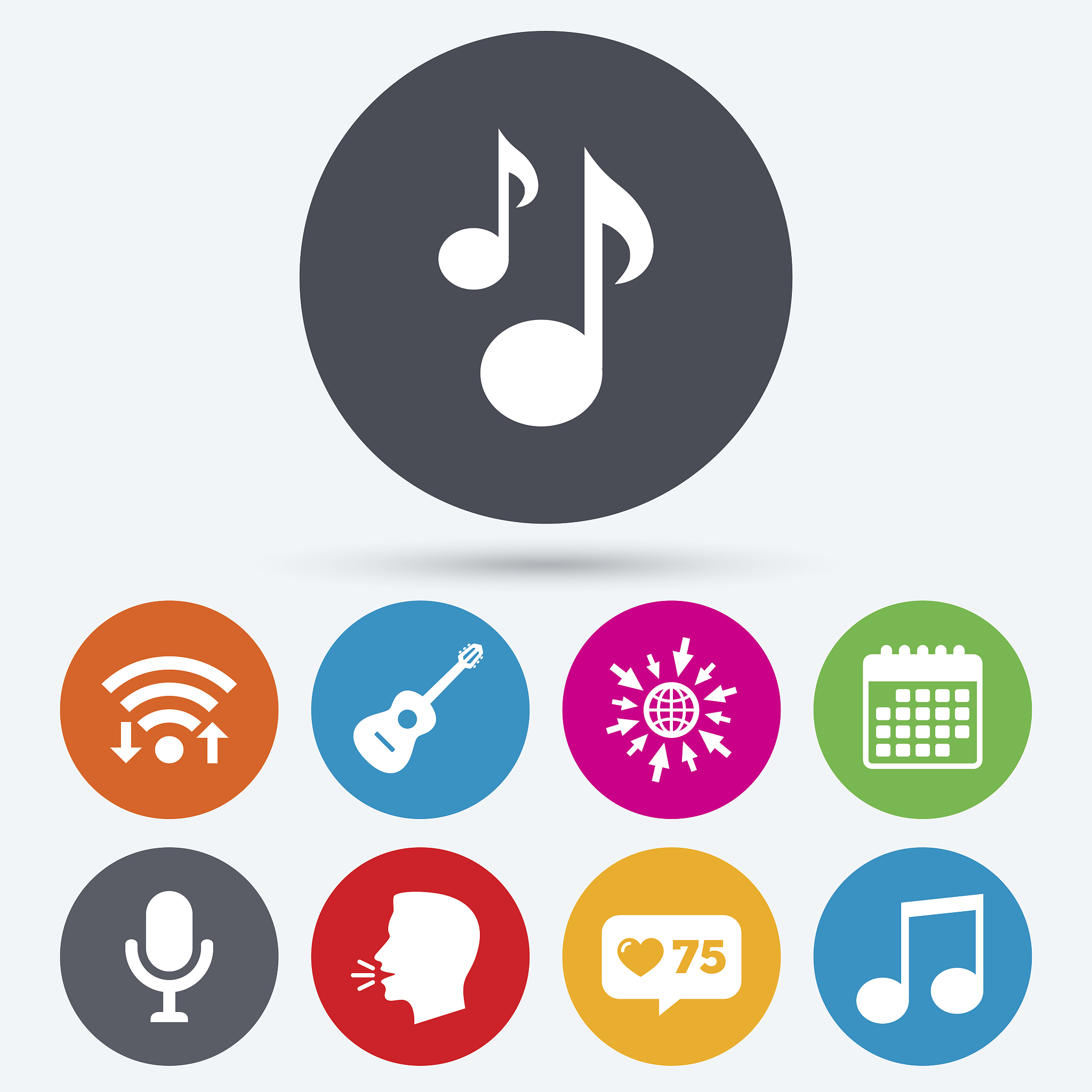 music icons. microphone, acoustic guitar.