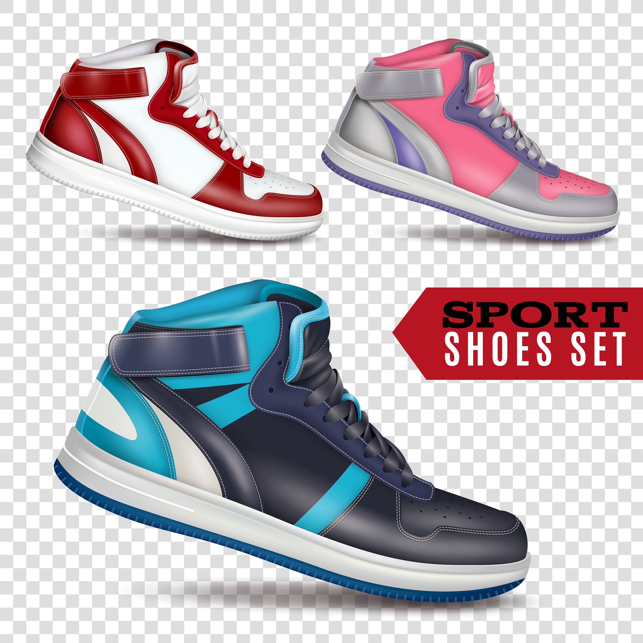 color sport shoes on transparent background