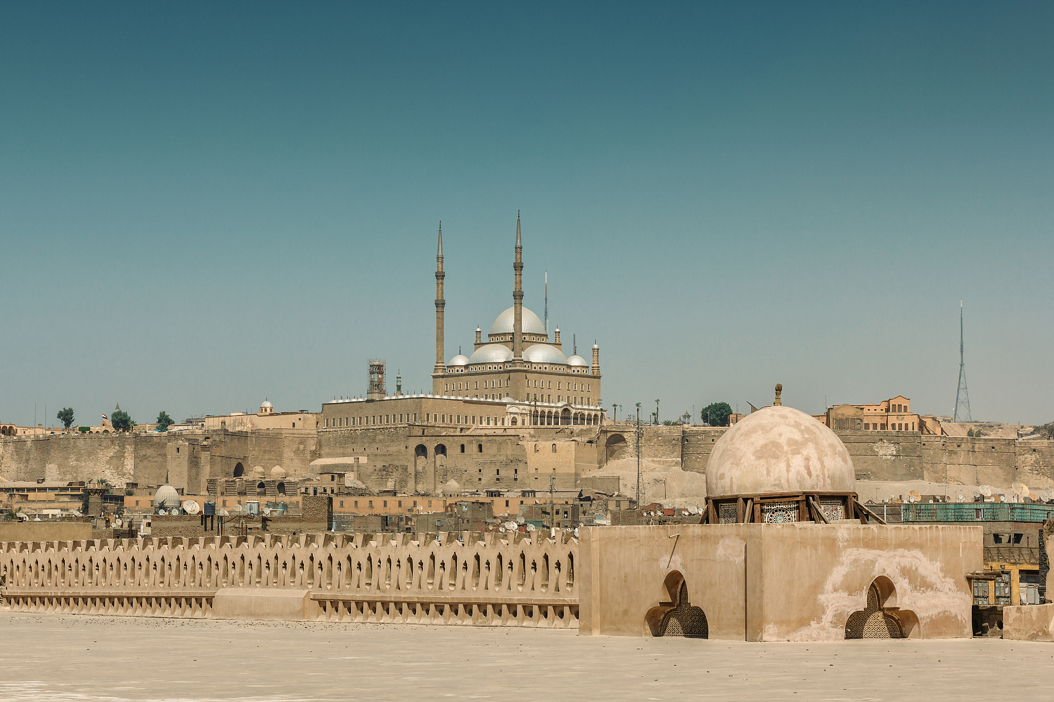 cairo cityscape with view on alabaster mosque on top of hill