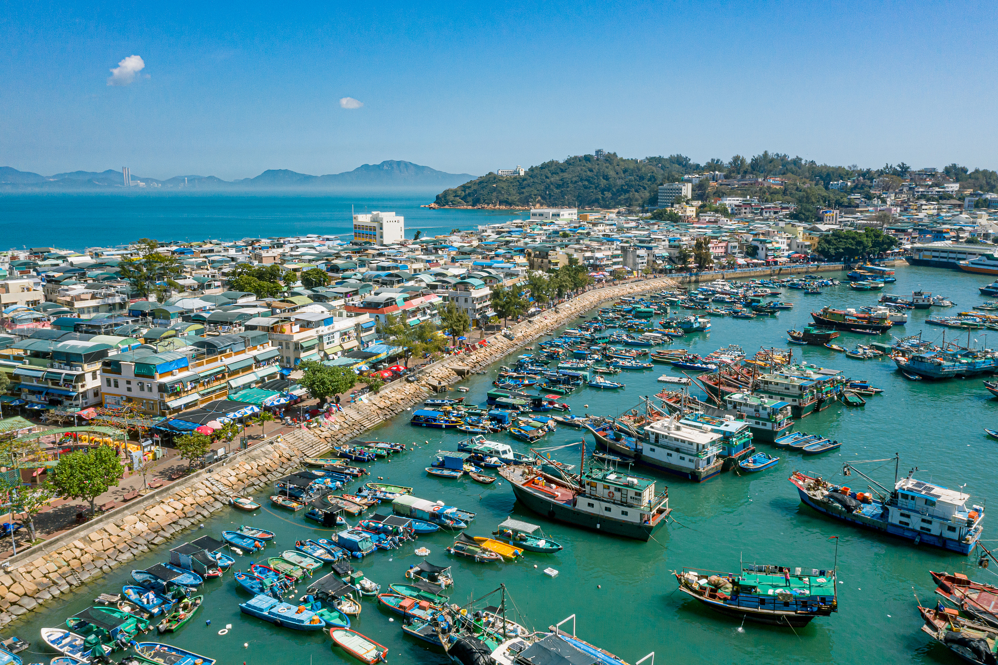 drone view at cheung chau of hong kong