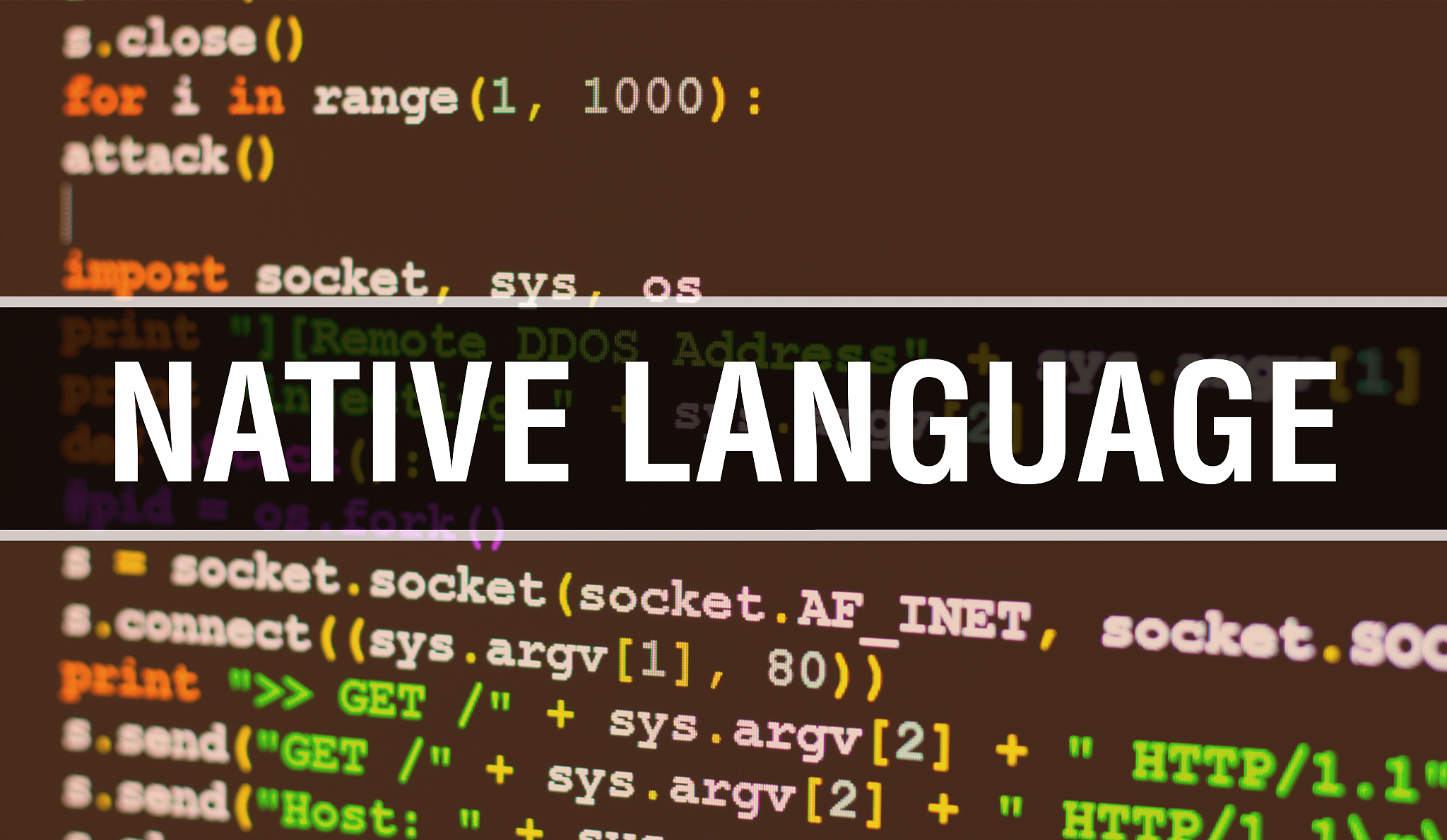 native language concept with random parts of program code. nativ
