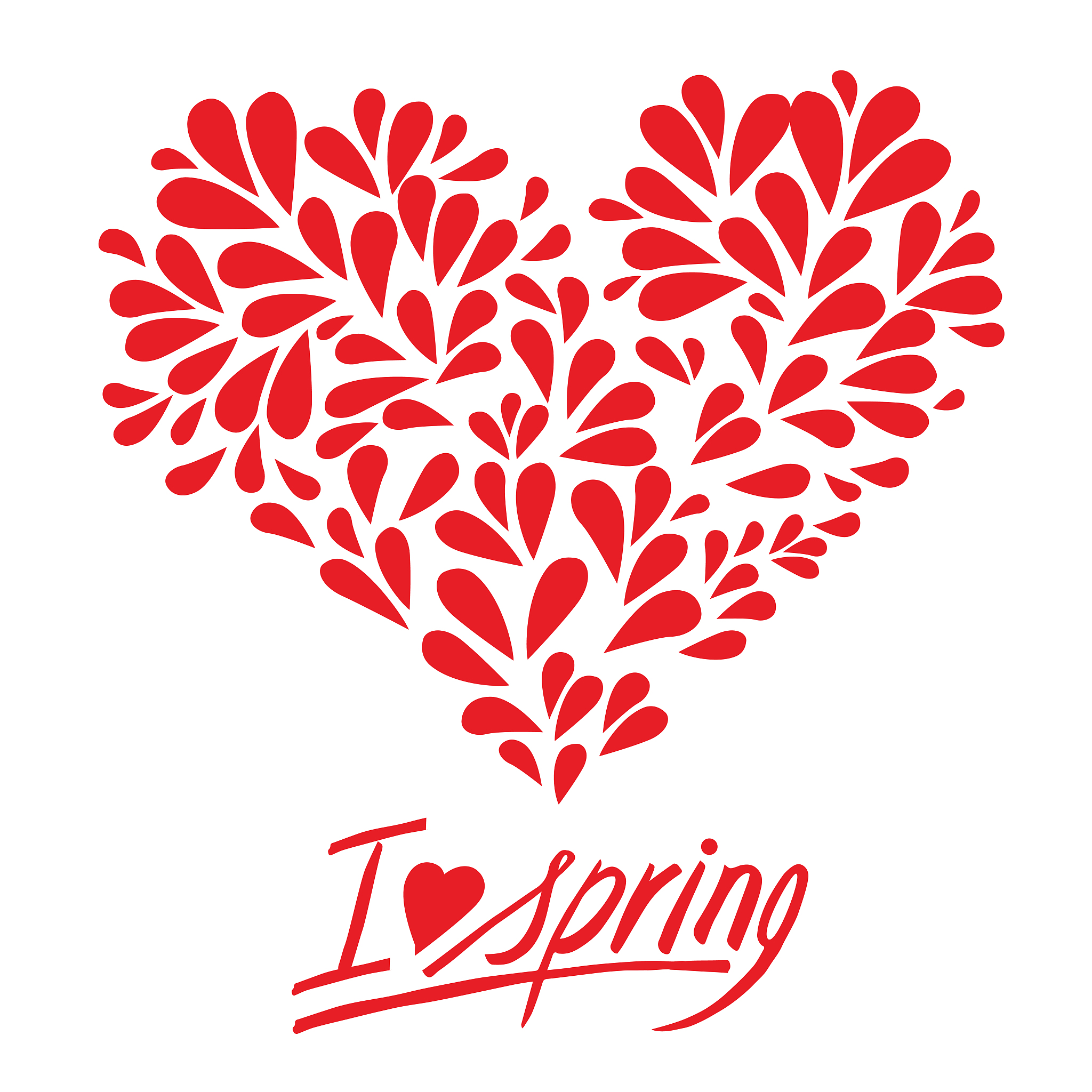 handwr<strong>i</strong>tten inscription i love spring, with petals and heart