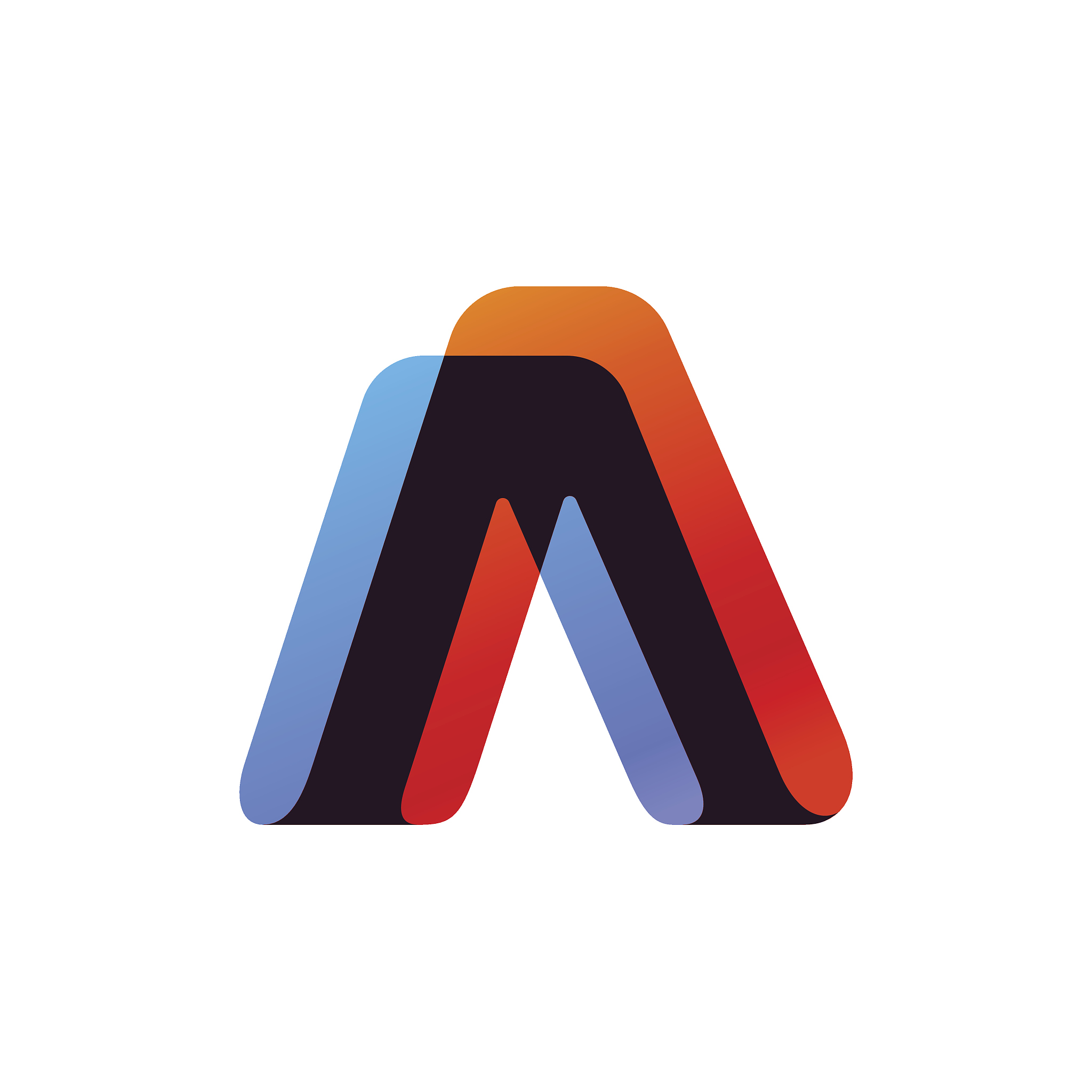 letter a icon formed by colorful overlay ribbon.