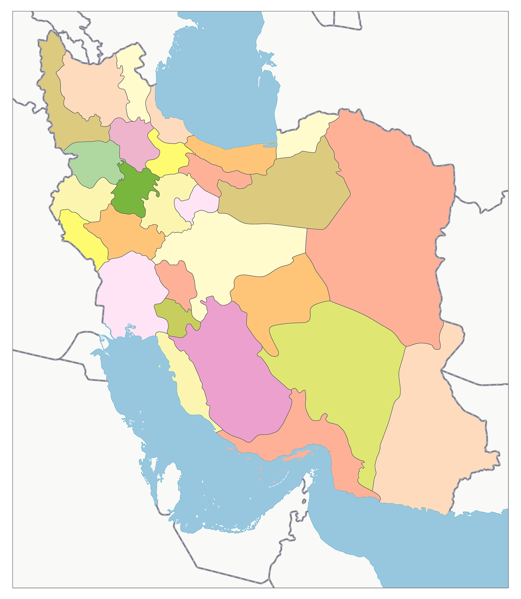 political map of iran. no text