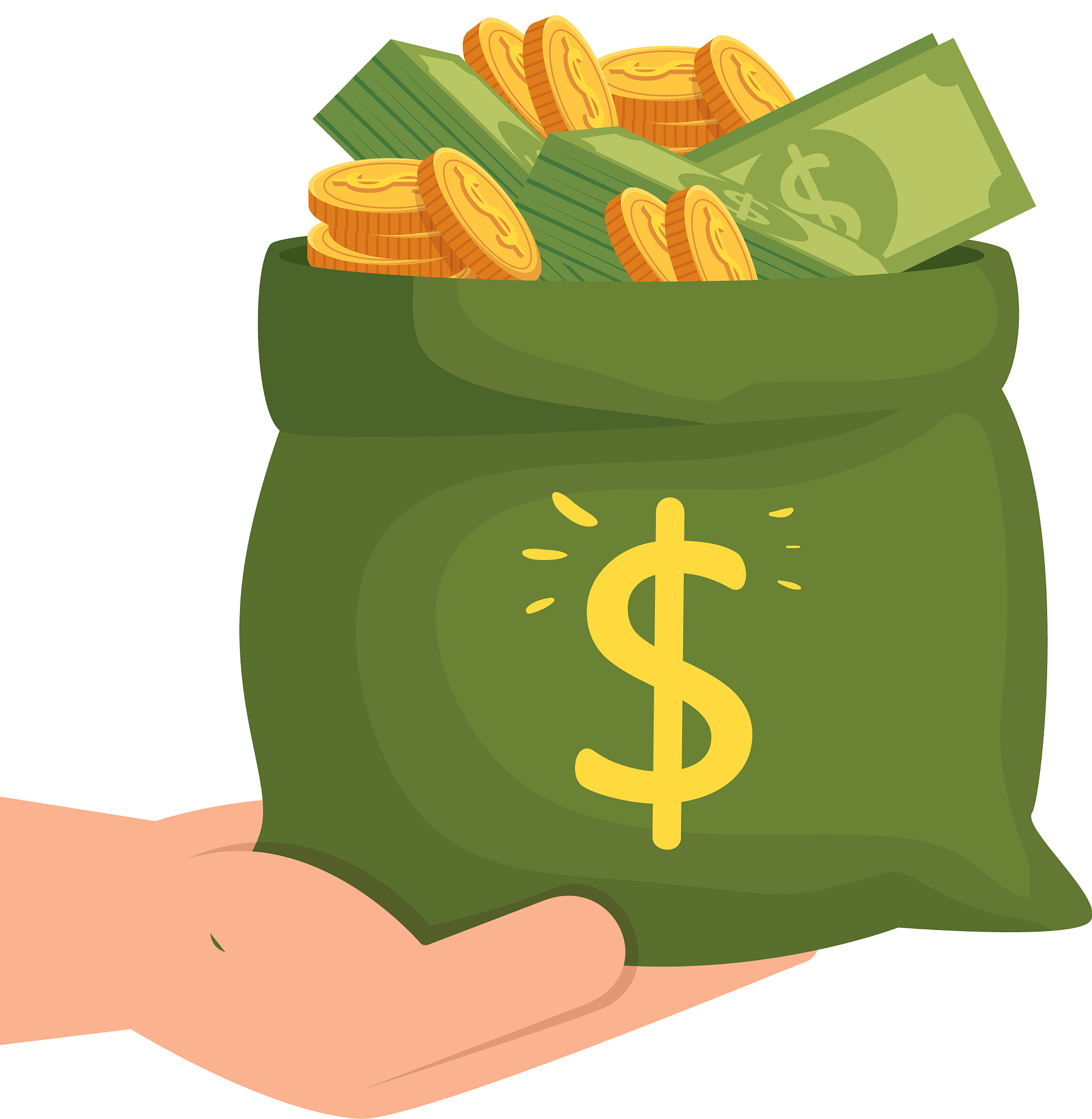 hand with money bag cash isolated icon