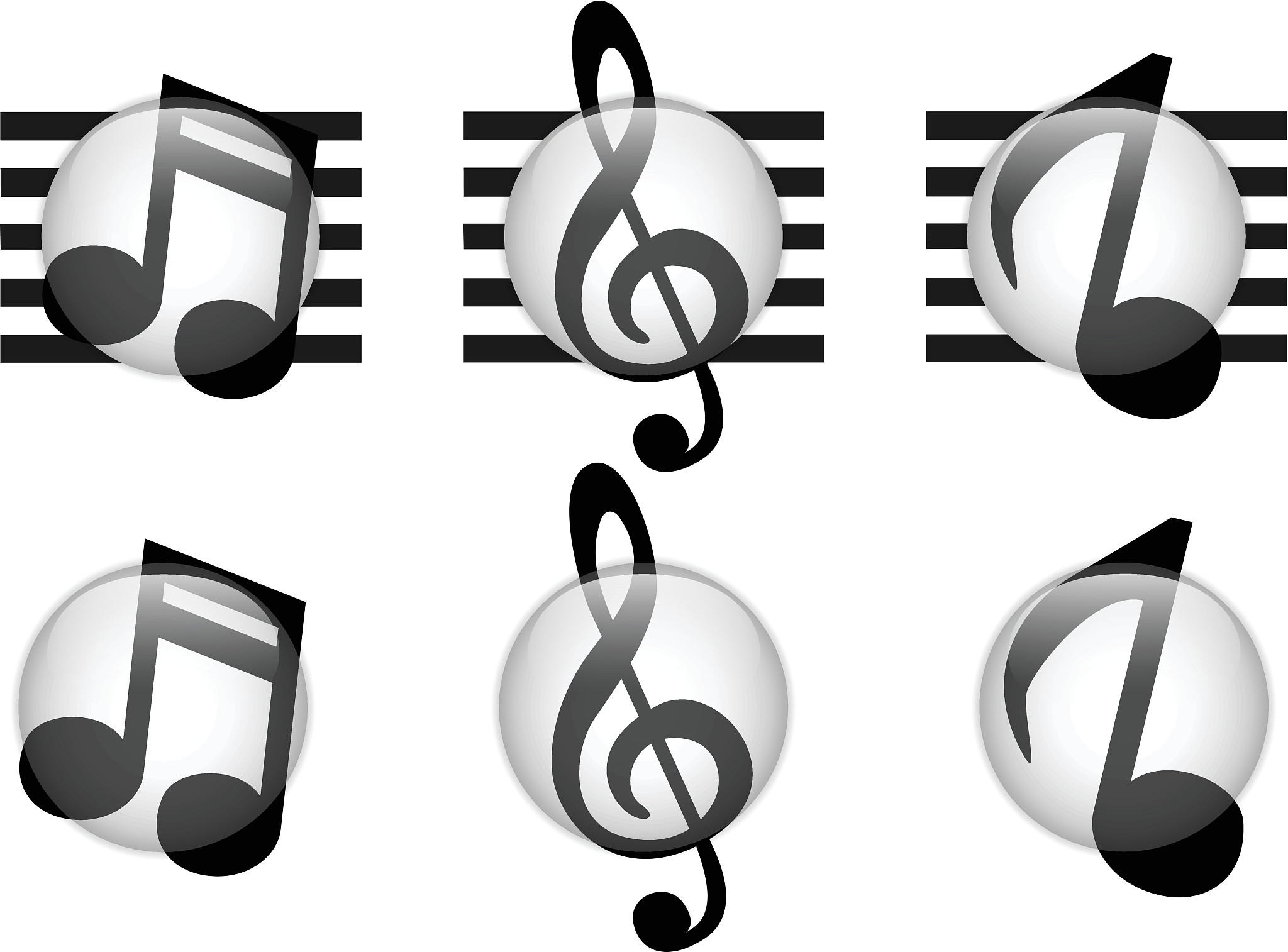 set of music notes glass button