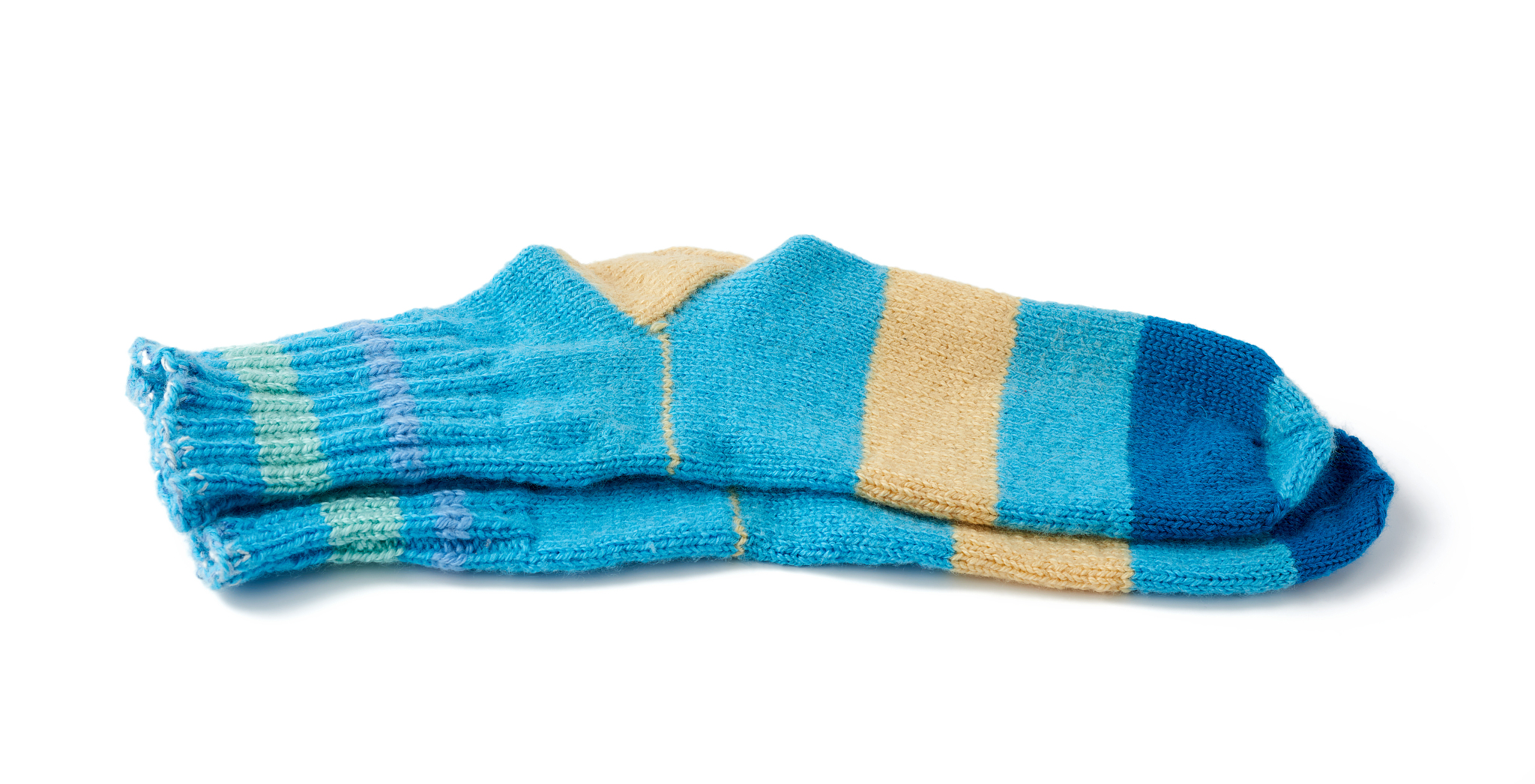 pair of striped handmade knitted warm socks made of sheep's wool