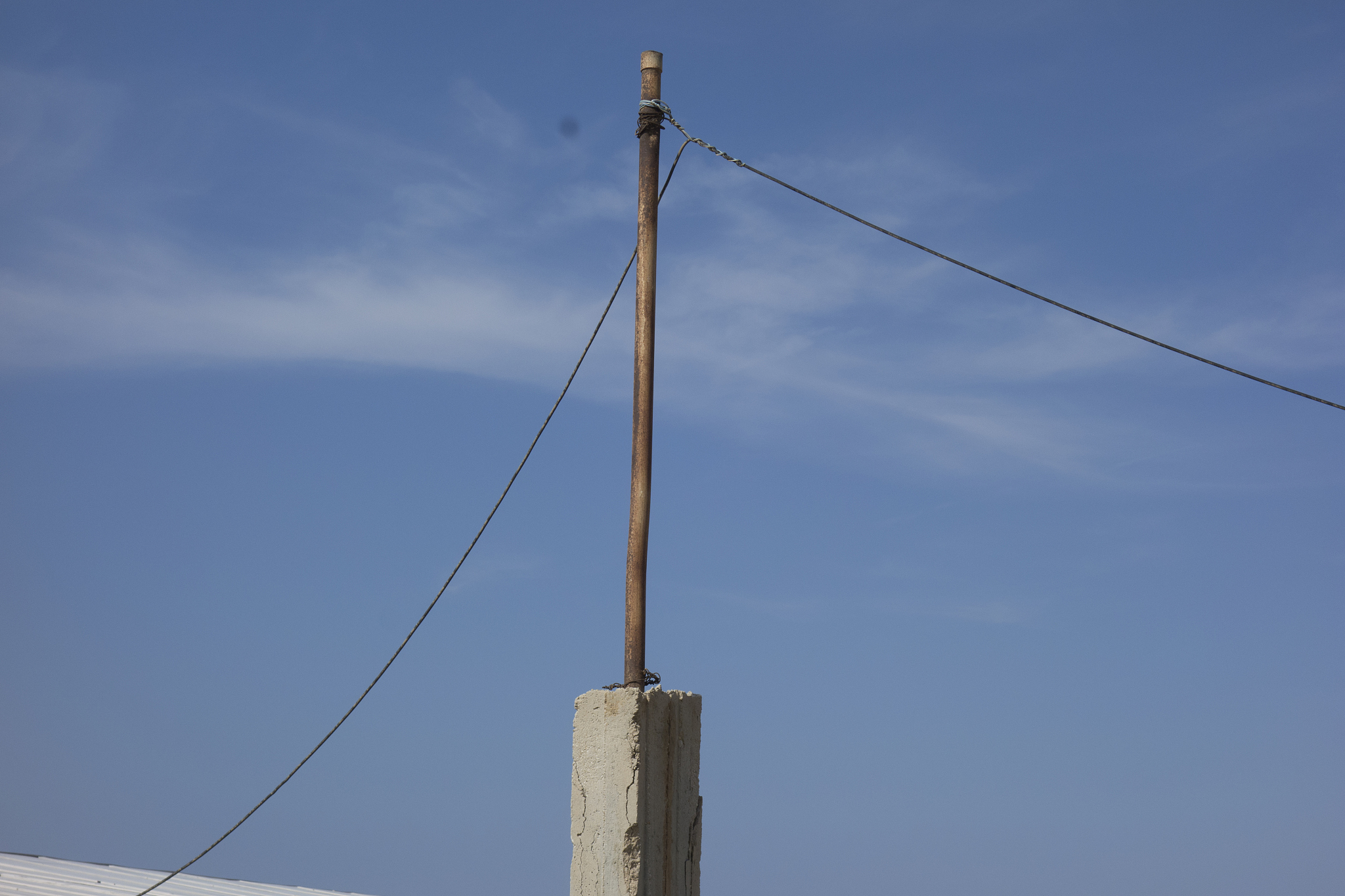 europe, greece, 2018: view of electric power pole above slab of 