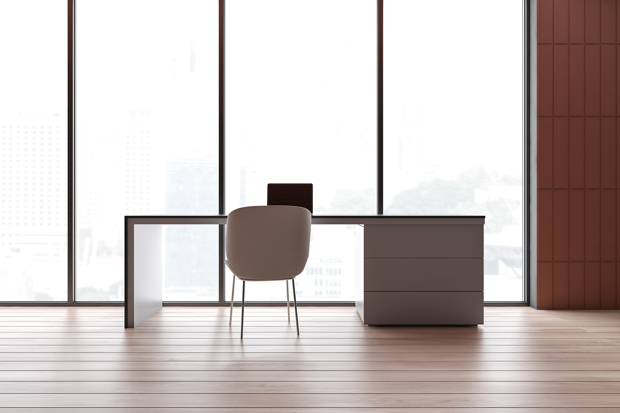 orange panoramic home office interior