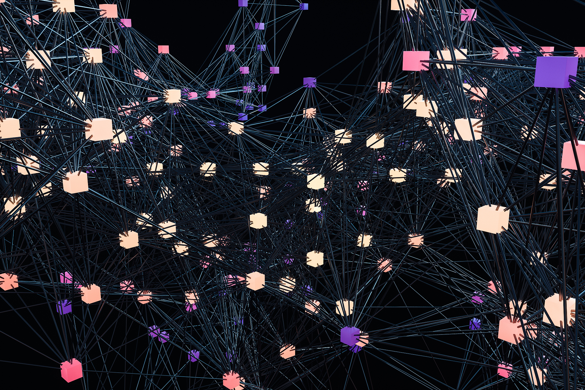 glowing nodes with variational lines, 3d rendering.