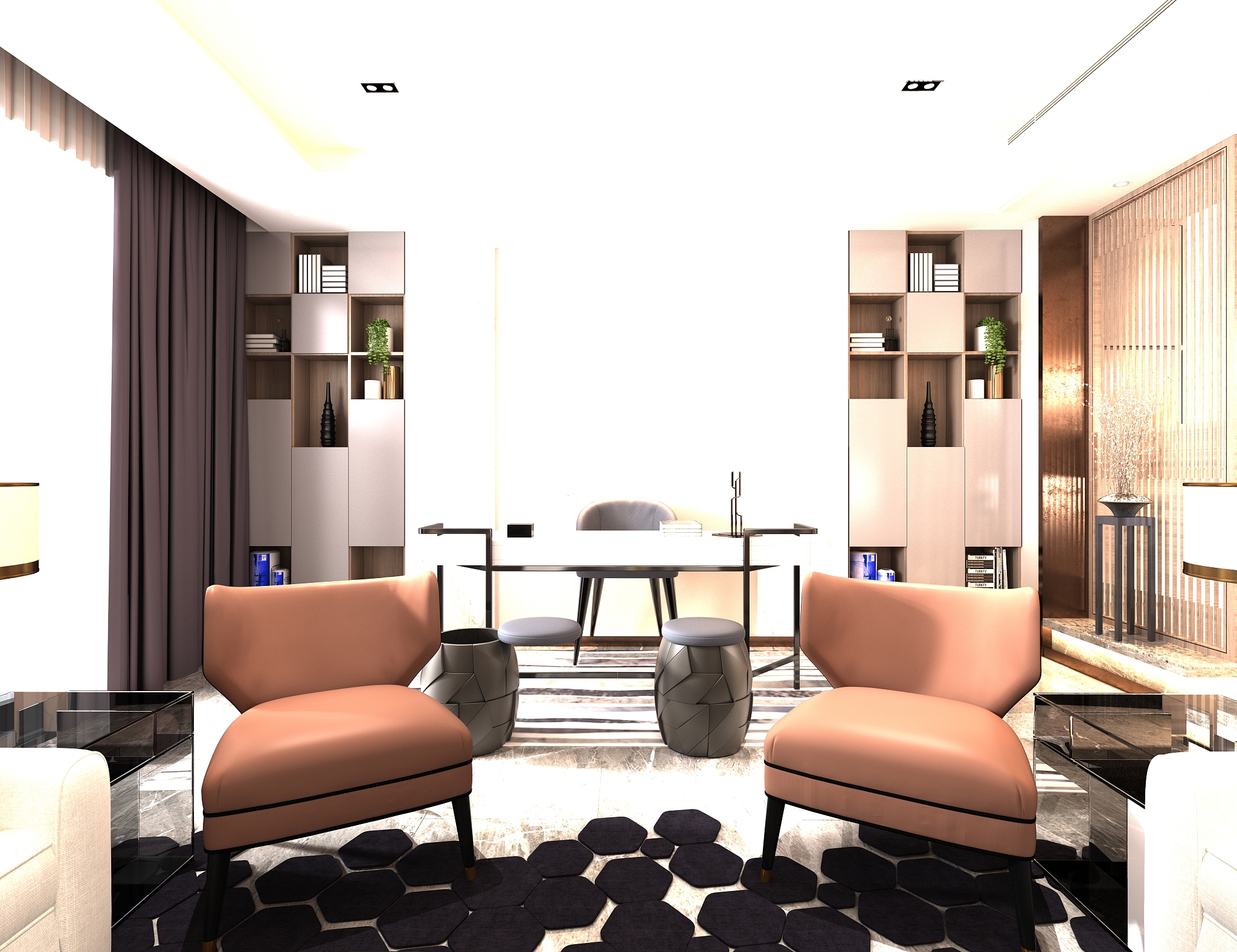3d render. study and work room interior.