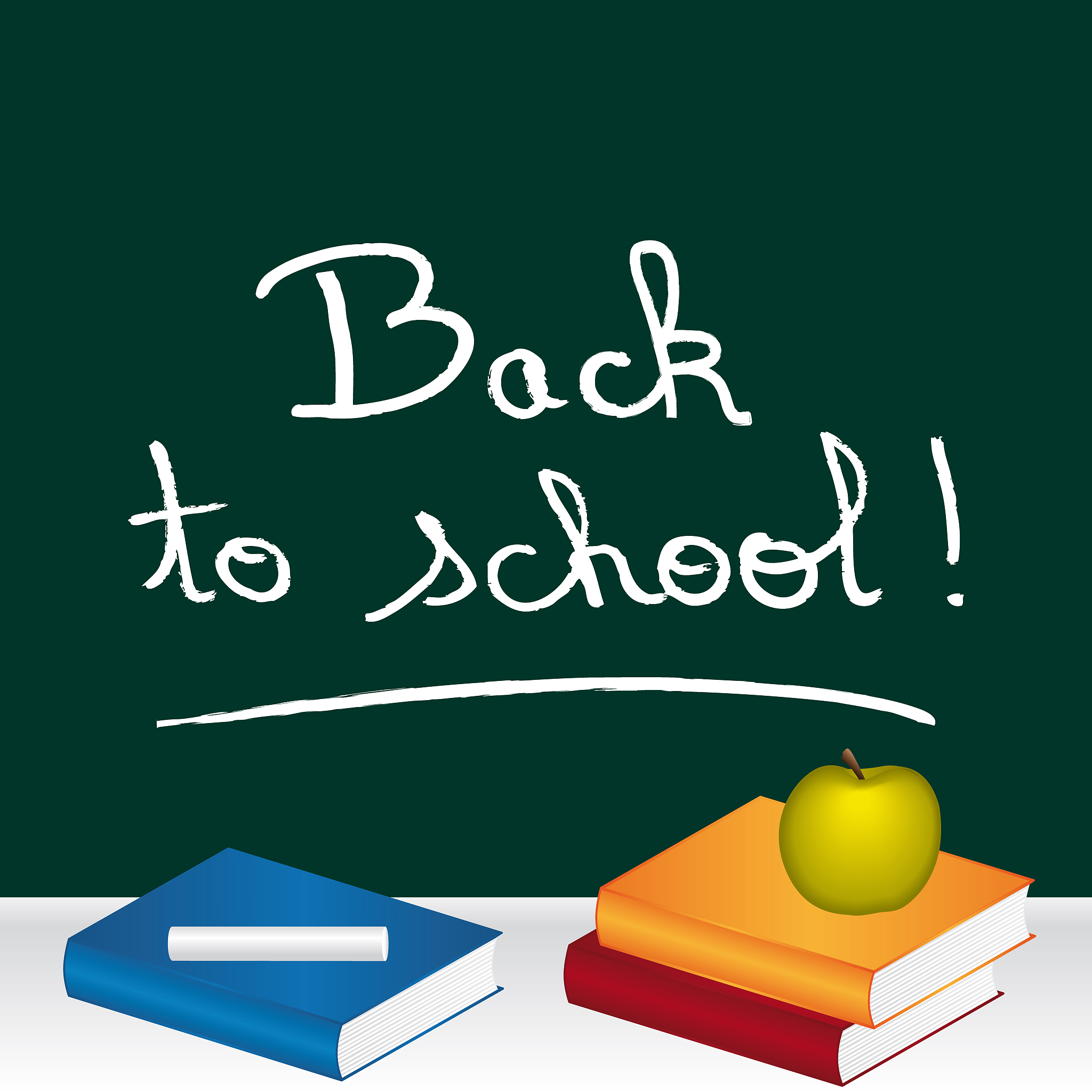 back to school ! message written on a chalckboard with subjects 
