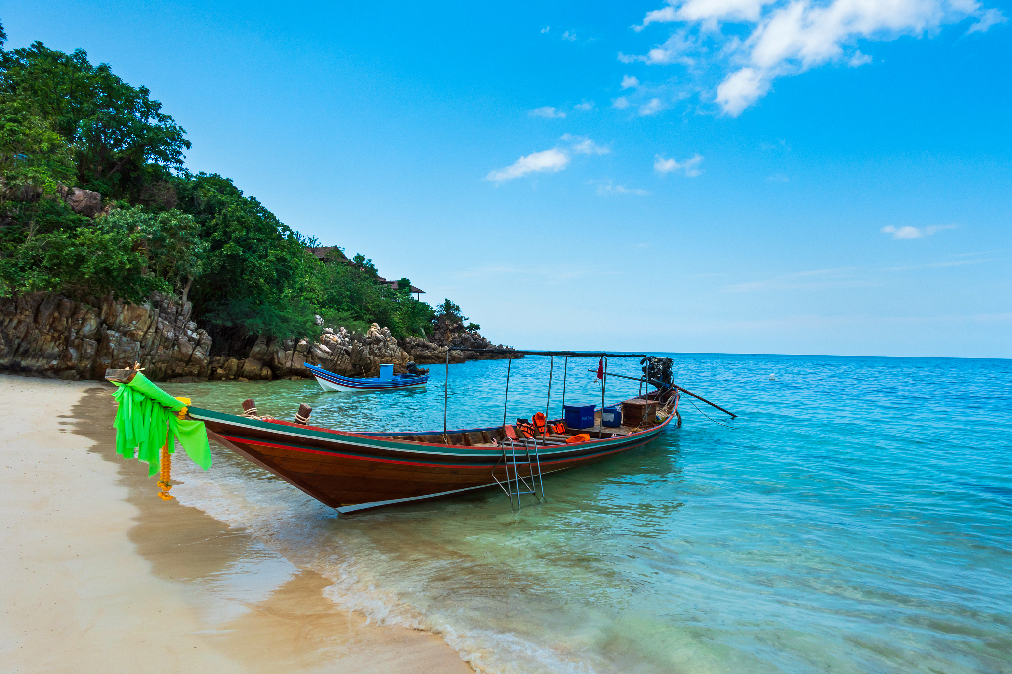 long boat and tropical beach, andaman sea, thailand
