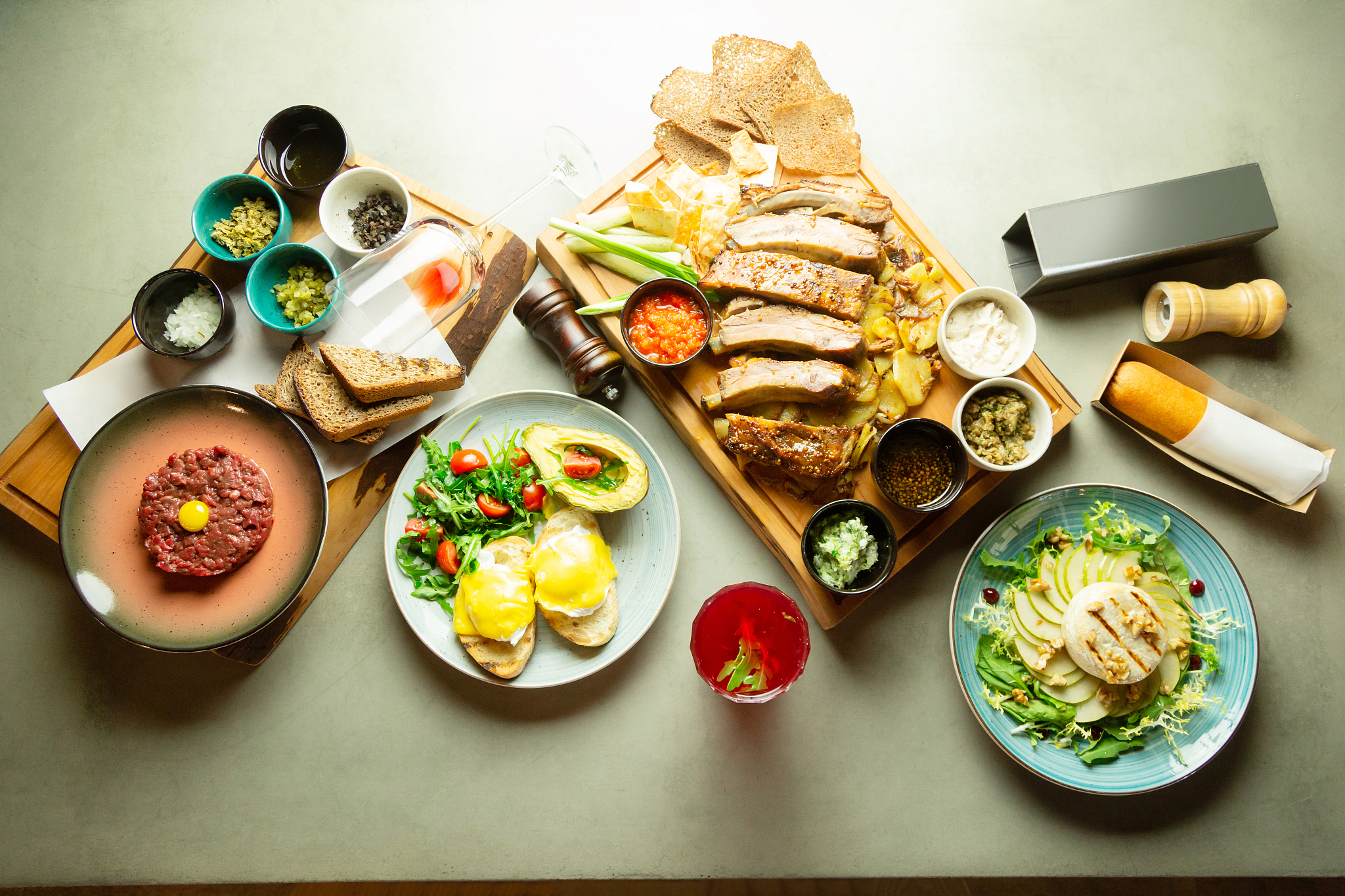 top view of delicious dishes on the table