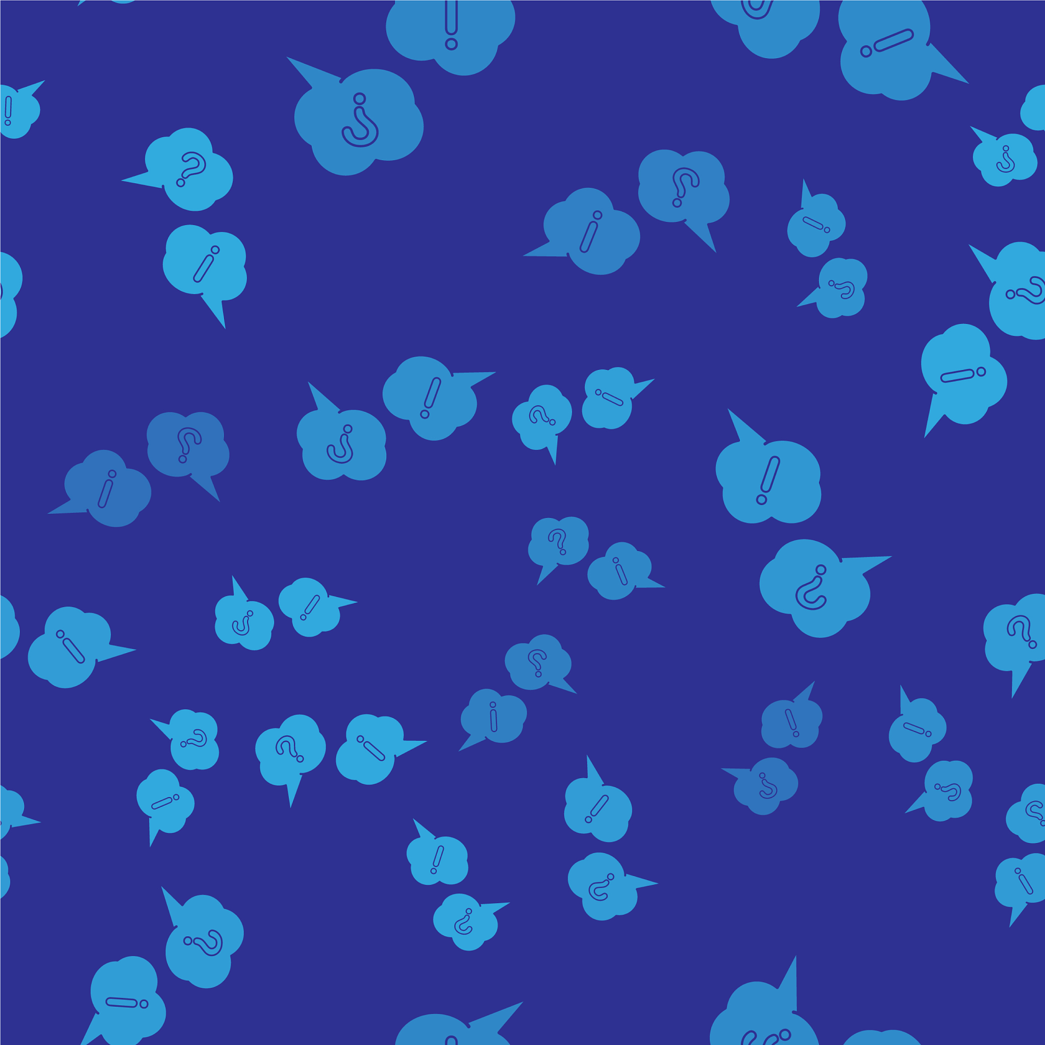 blue speech bubbles with question and exclamation