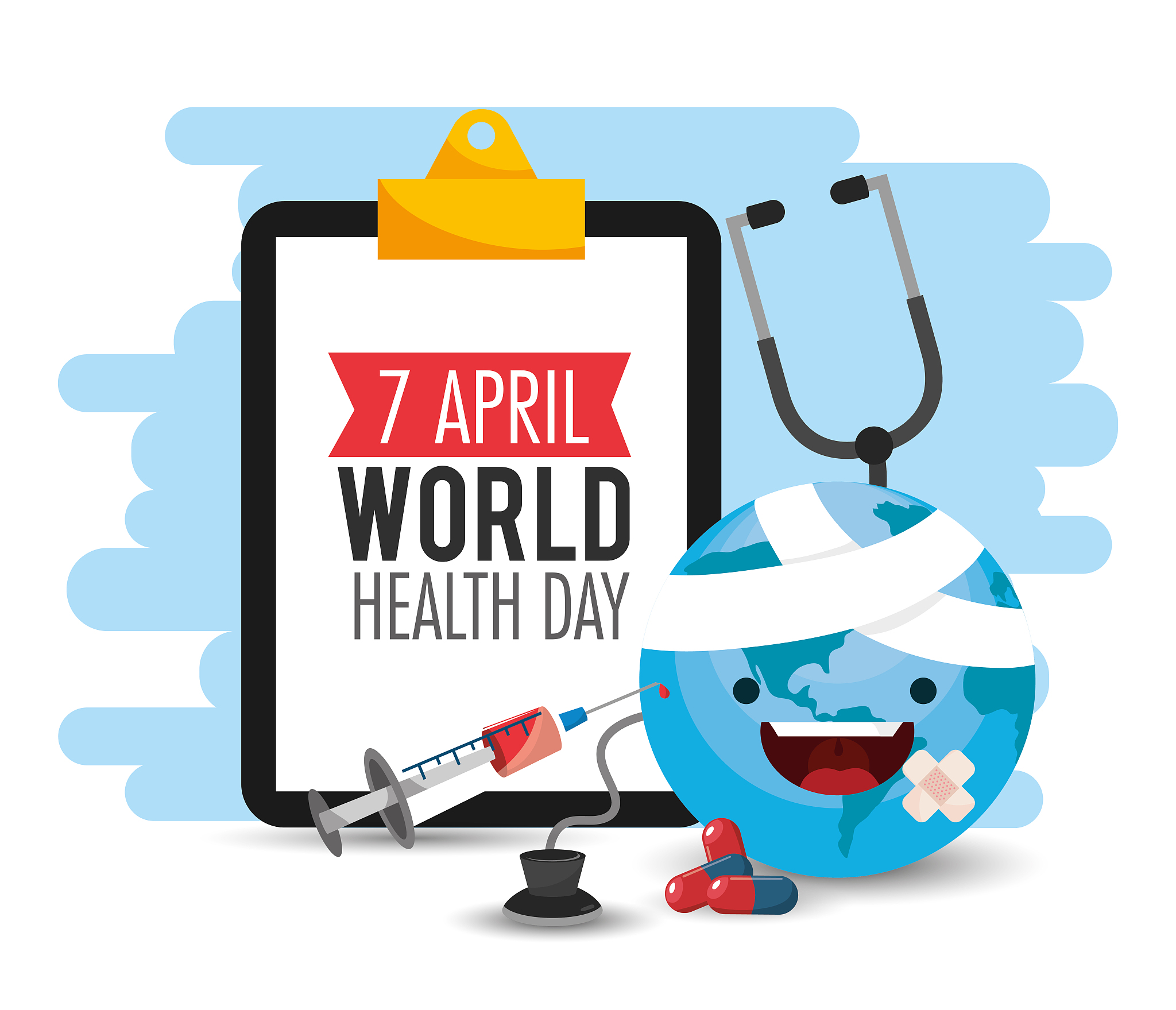 check list and stethoscope to health day