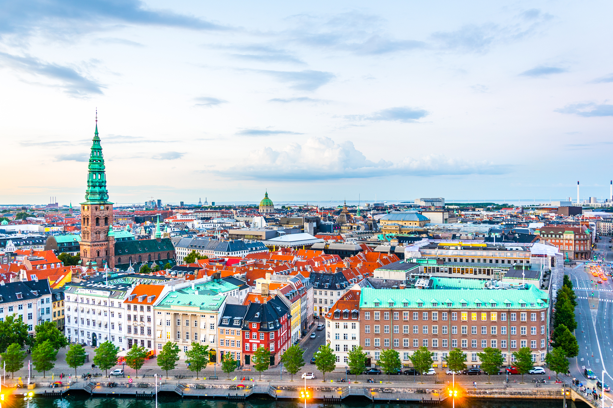 aerial view of copenhagen from christiansborg slot castle.