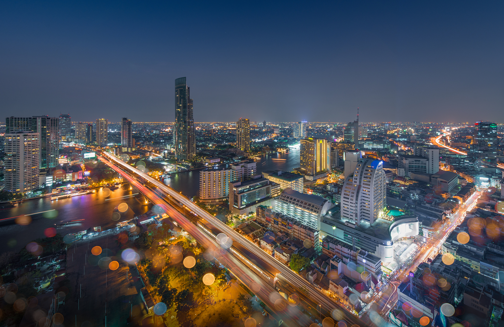 bangkok skyline, view of chaophaya river