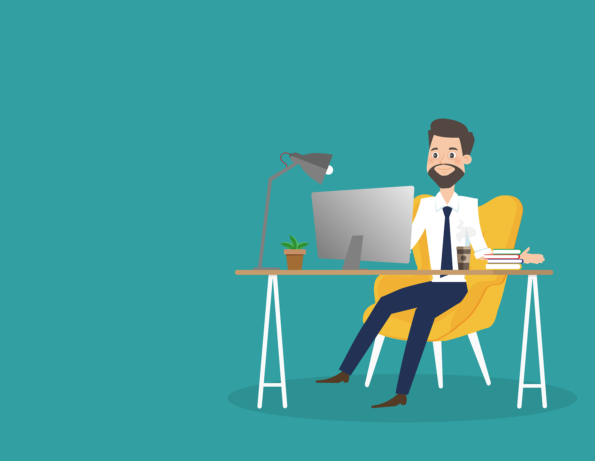 business man working on computer at office desk